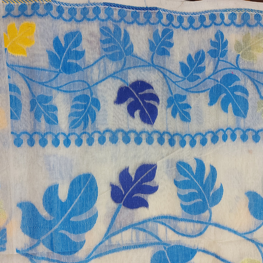 Cotton Jamdani-Light JaalWhiteBlue