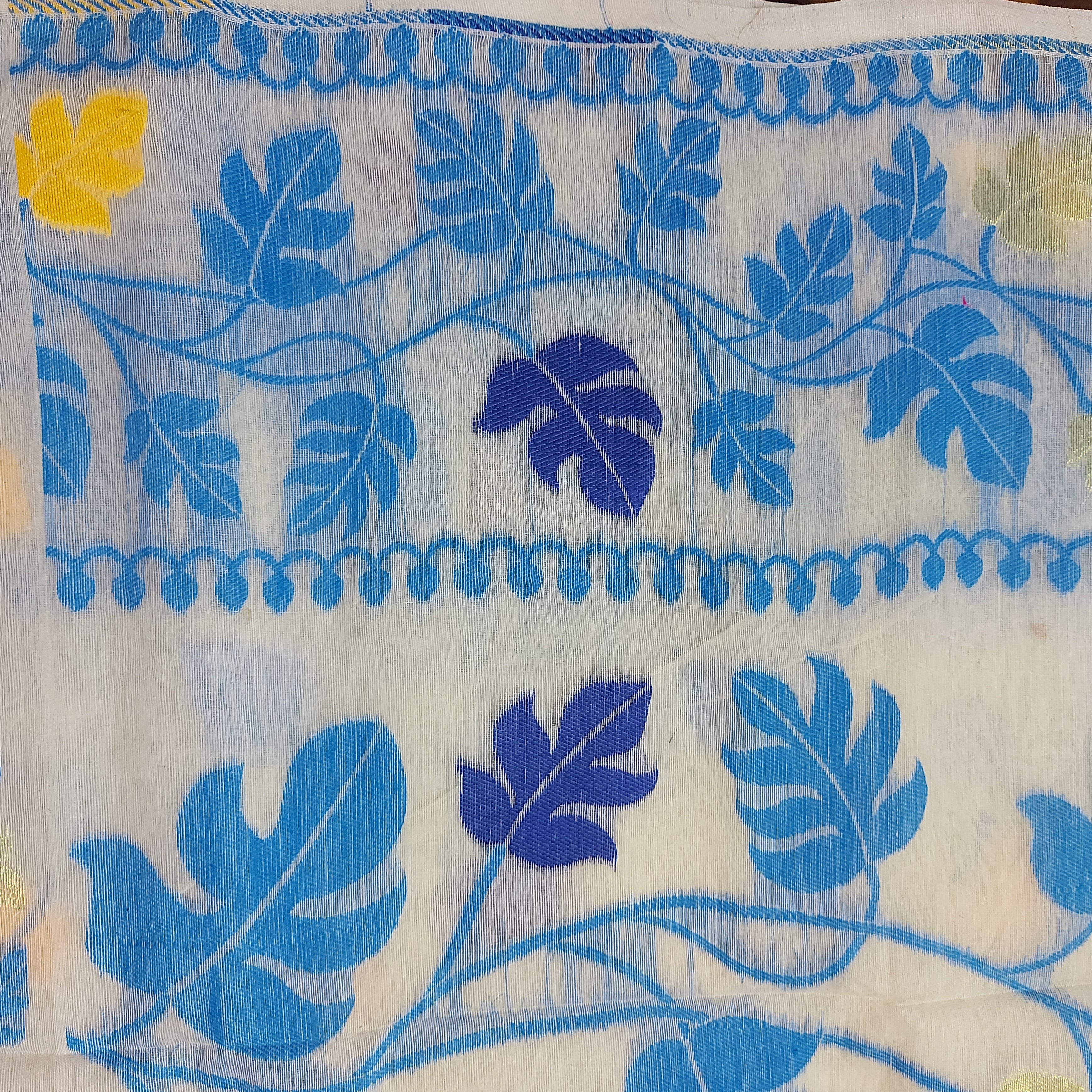 Cotton Jamdani-Light JaalWhiteBlue