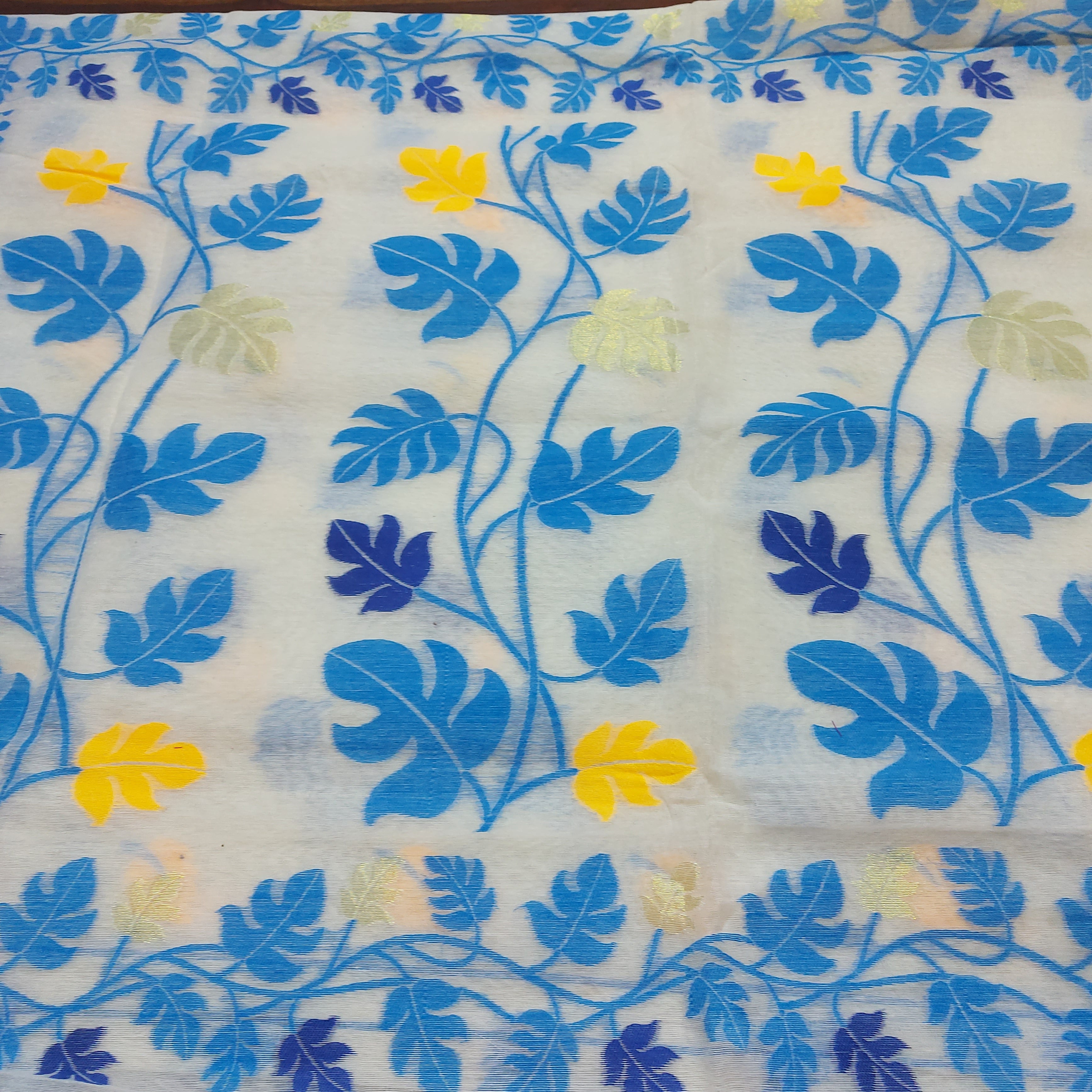 Cotton Jamdani-Light JaalWhiteBlue