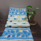 Cotton Jamdani-Light JaalWhiteBlue