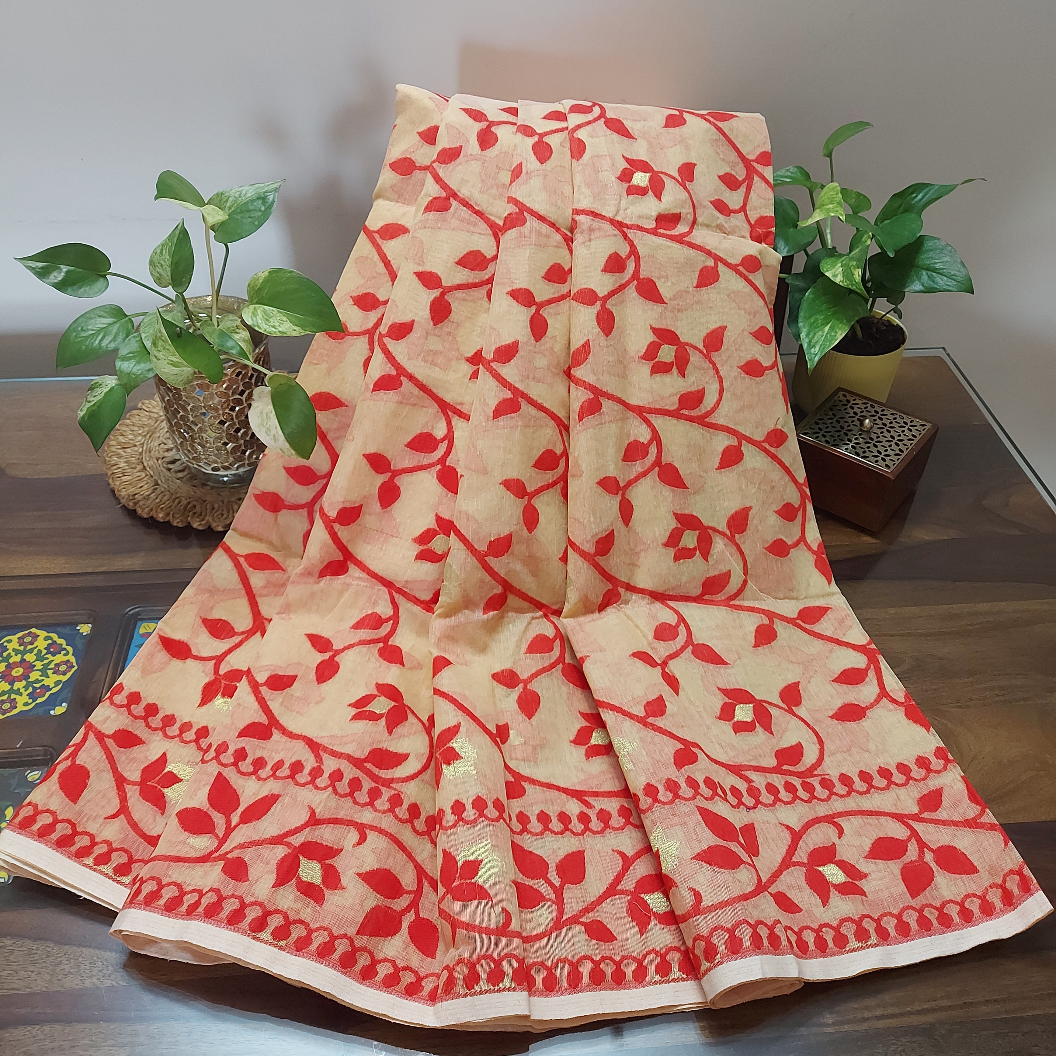 Cotton Dhakai Jamdani-JaalBeige