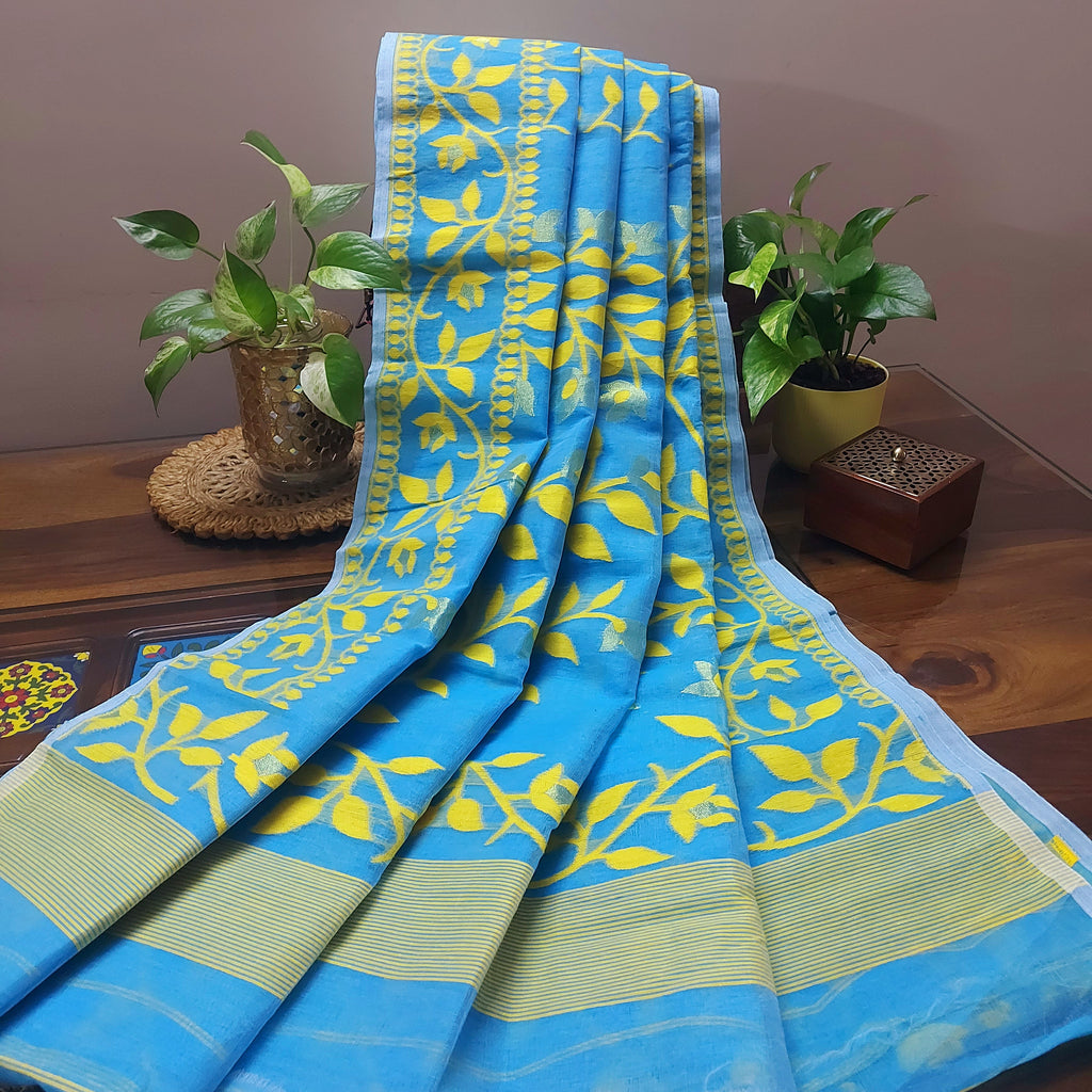 Cotton Dhakai Jamdani-JaalCyan