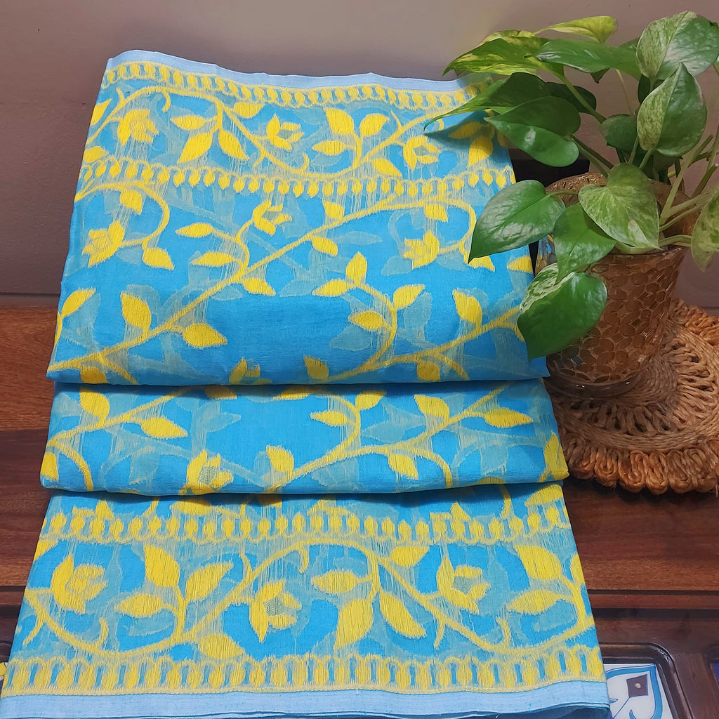 Cotton Dhakai Jamdani-JaalCyan