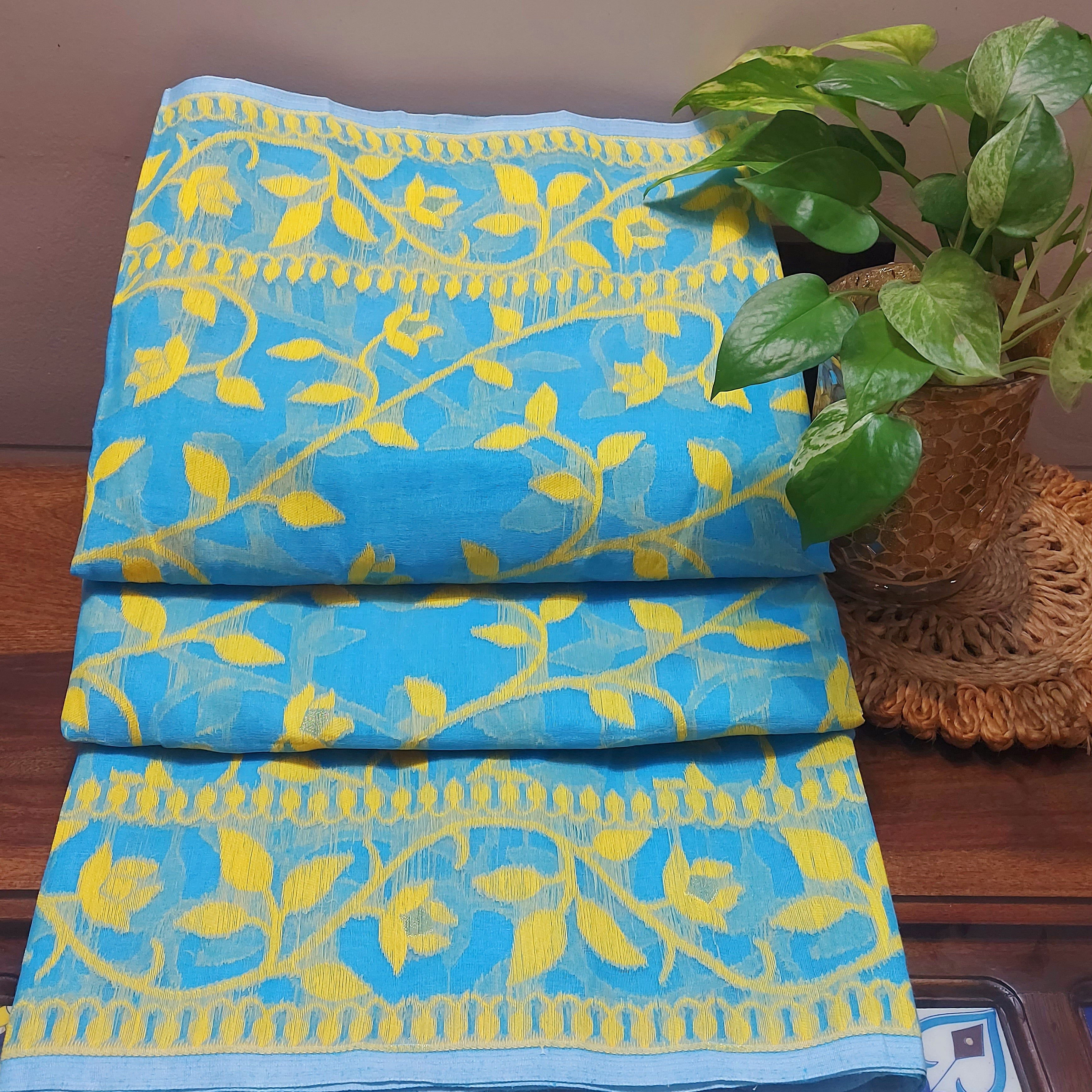 Cotton Dhakai Jamdani-JaalCyan