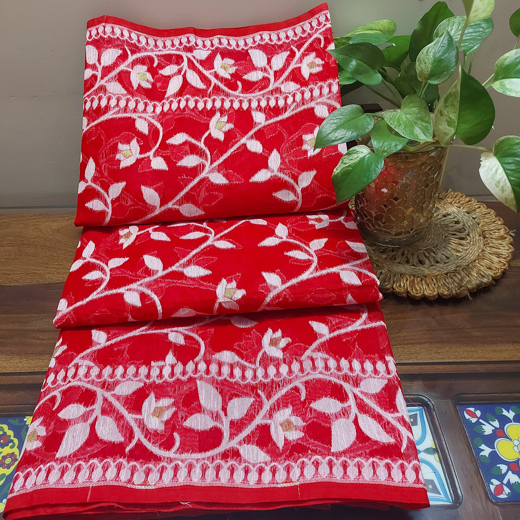 Cotton Dhakai Jamdani-JaalRed
