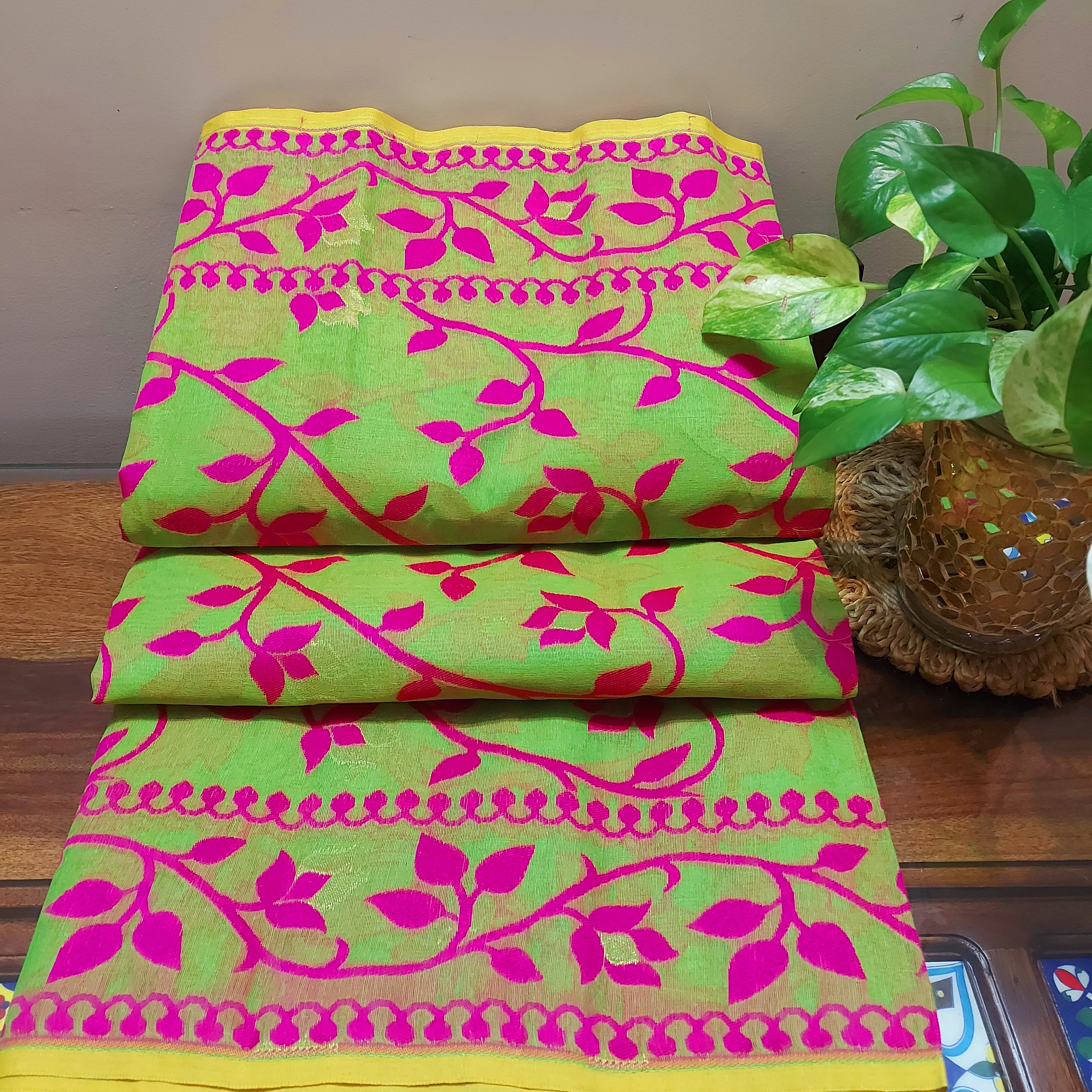 Cotton Jamdani-JaalGreen