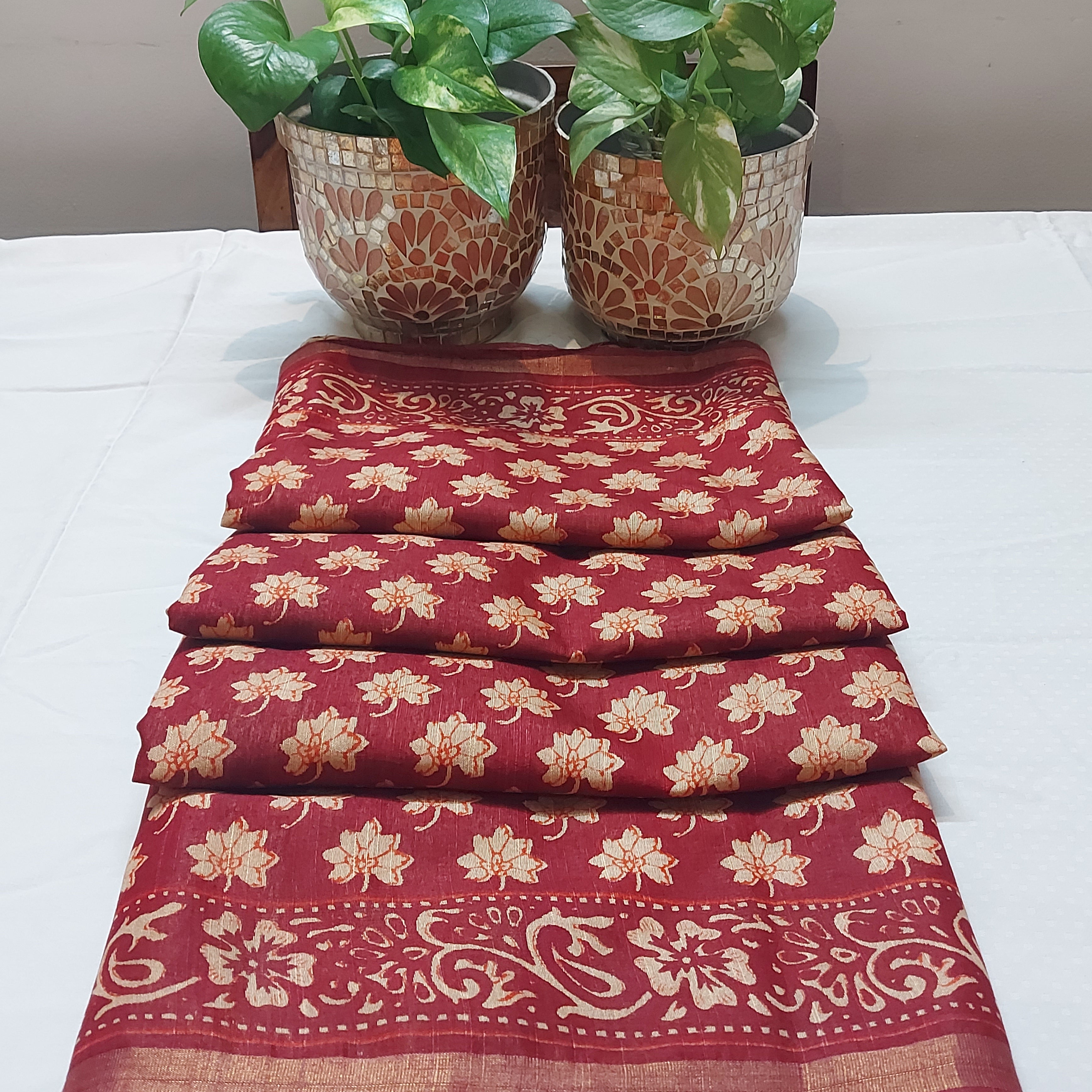 Chanderi Silk-Maheshwari printMaroon