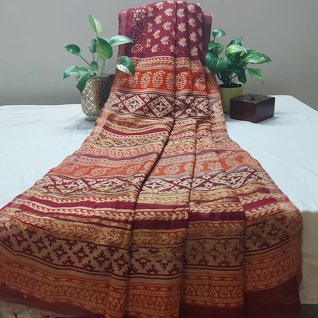 Chanderi Silk-Maheshwari printMaroon