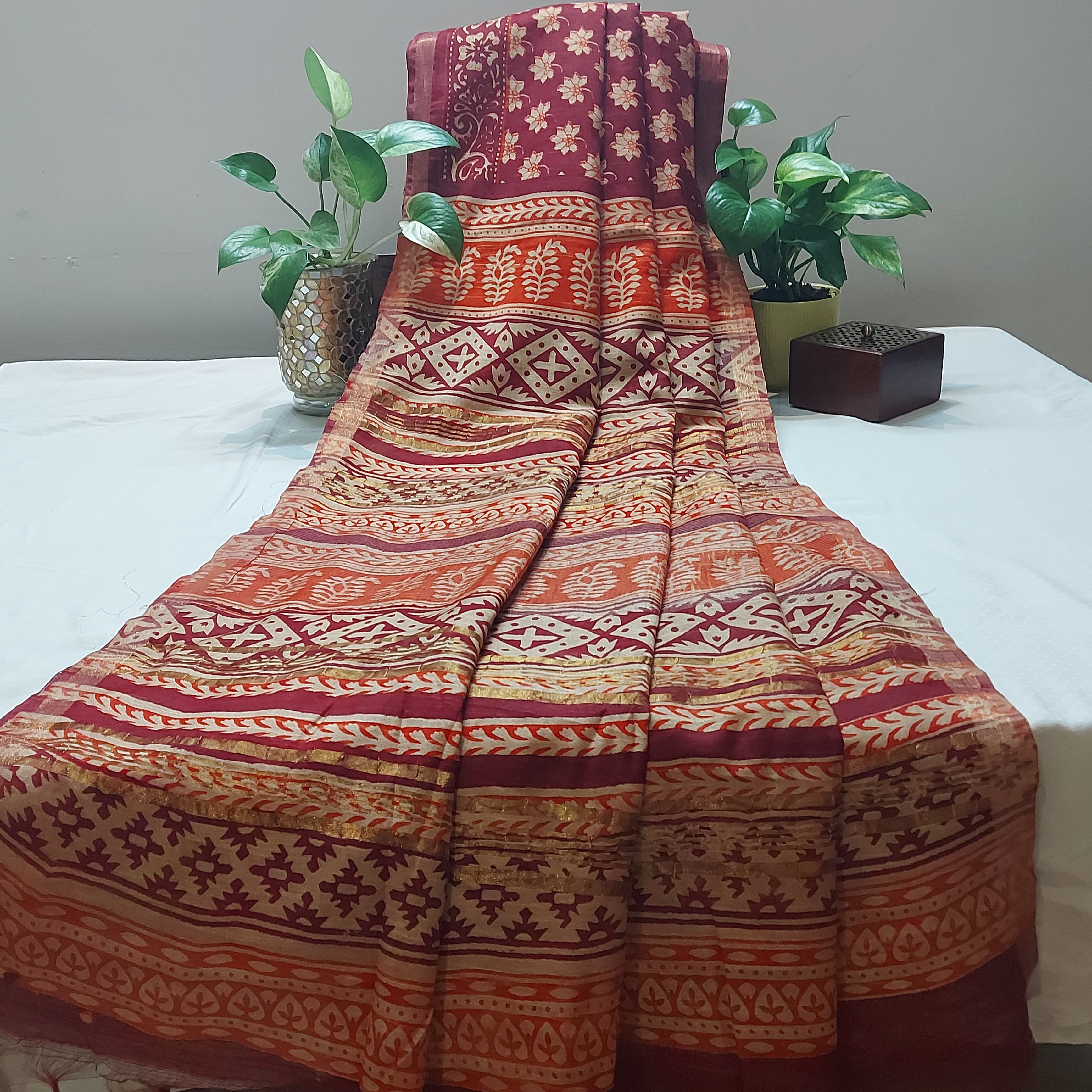 Chanderi Silk-Maheshwari printMaroon