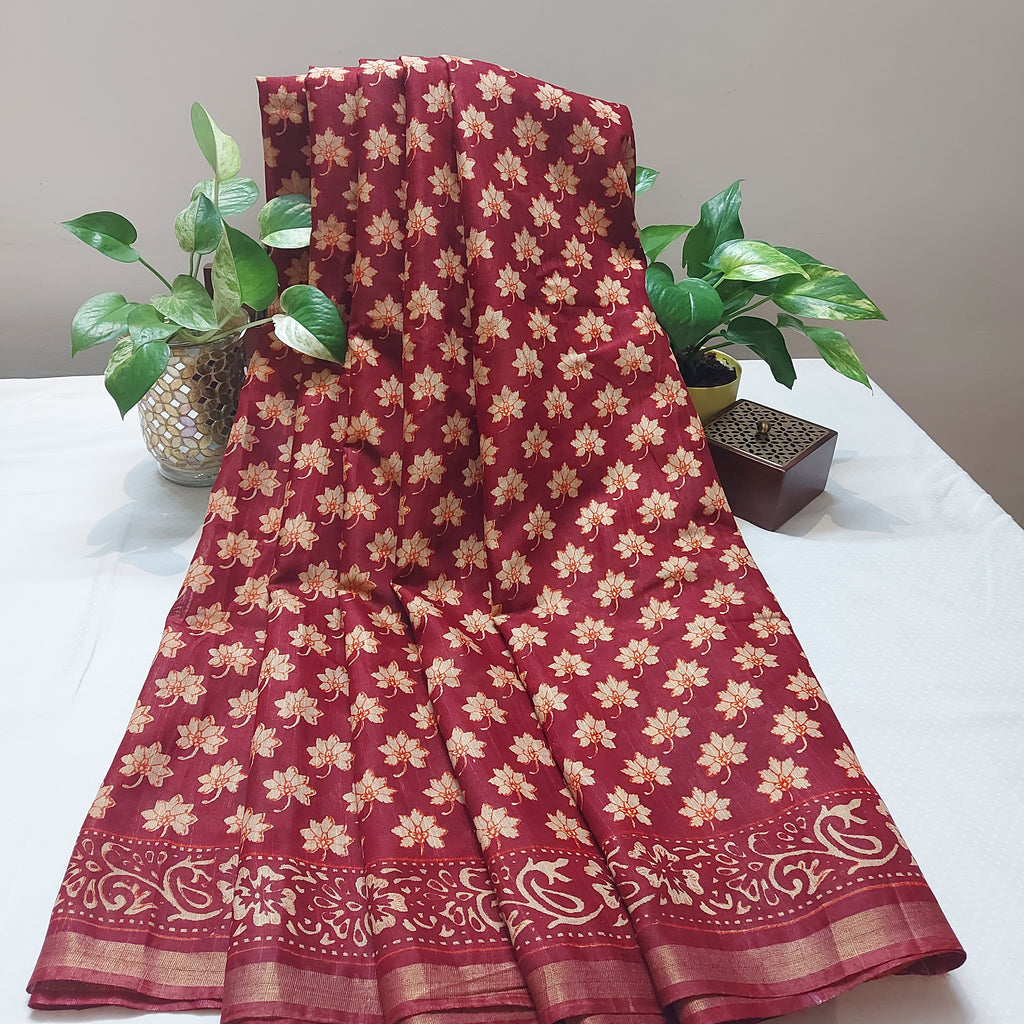Chanderi Silk-Maheshwari printMaroon