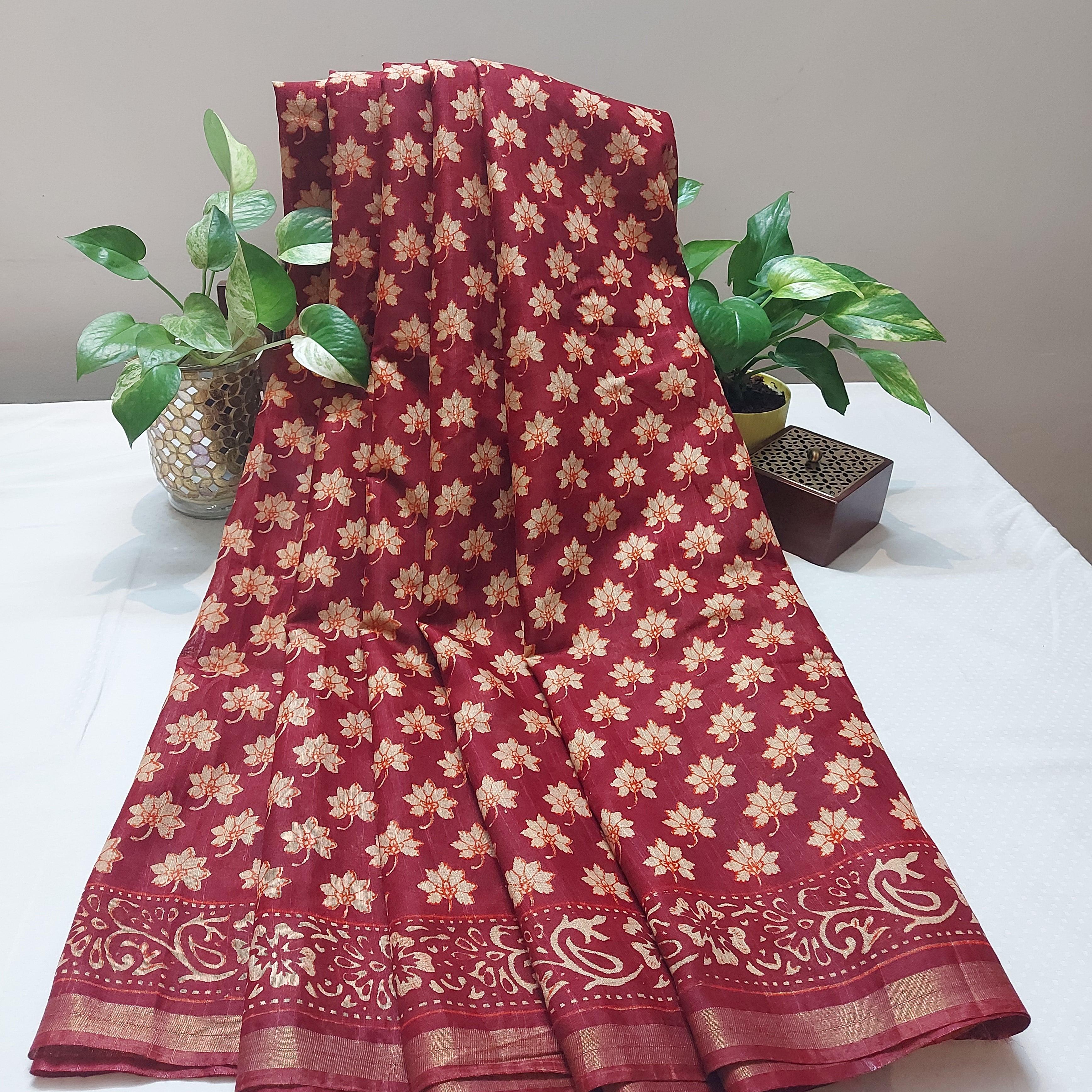 Chanderi Silk-Maheshwari printMaroon