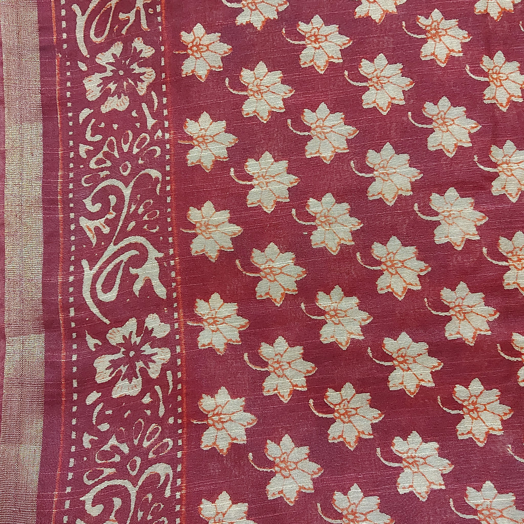 Chanderi Silk-Maheshwari printMaroon