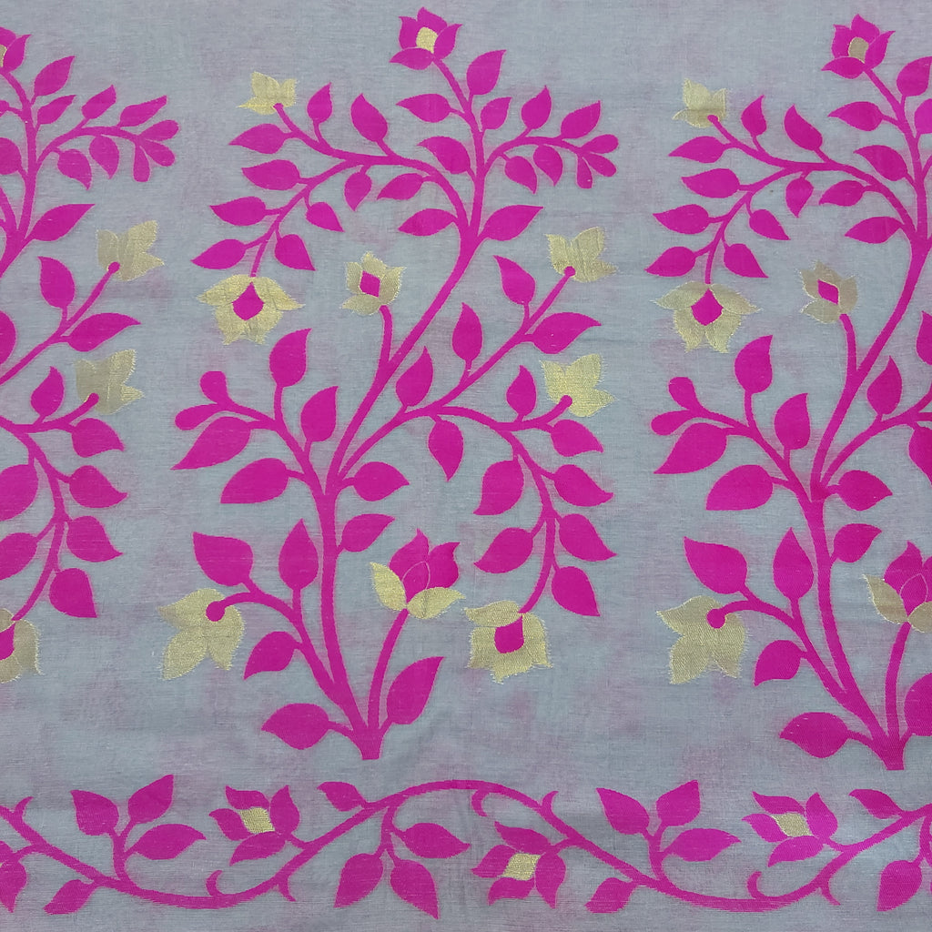 Cotton Dhakai Jamdani-JaalGreyPink
