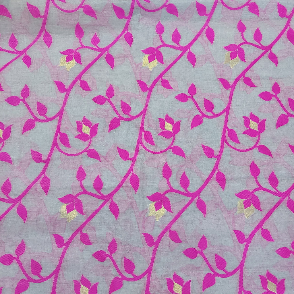 Cotton Dhakai Jamdani-JaalGreyPink