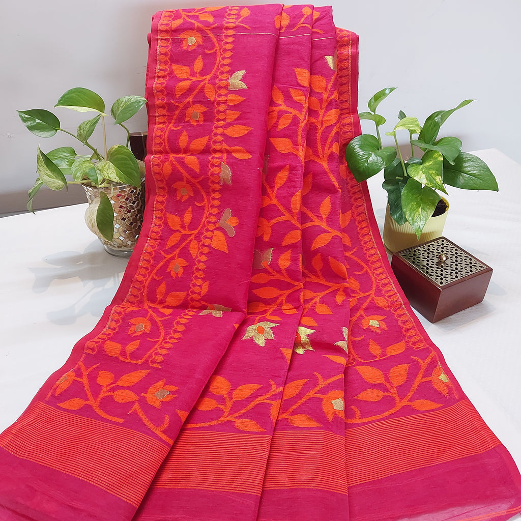 Cotton Dhakai Jamdani-JaalMaroon