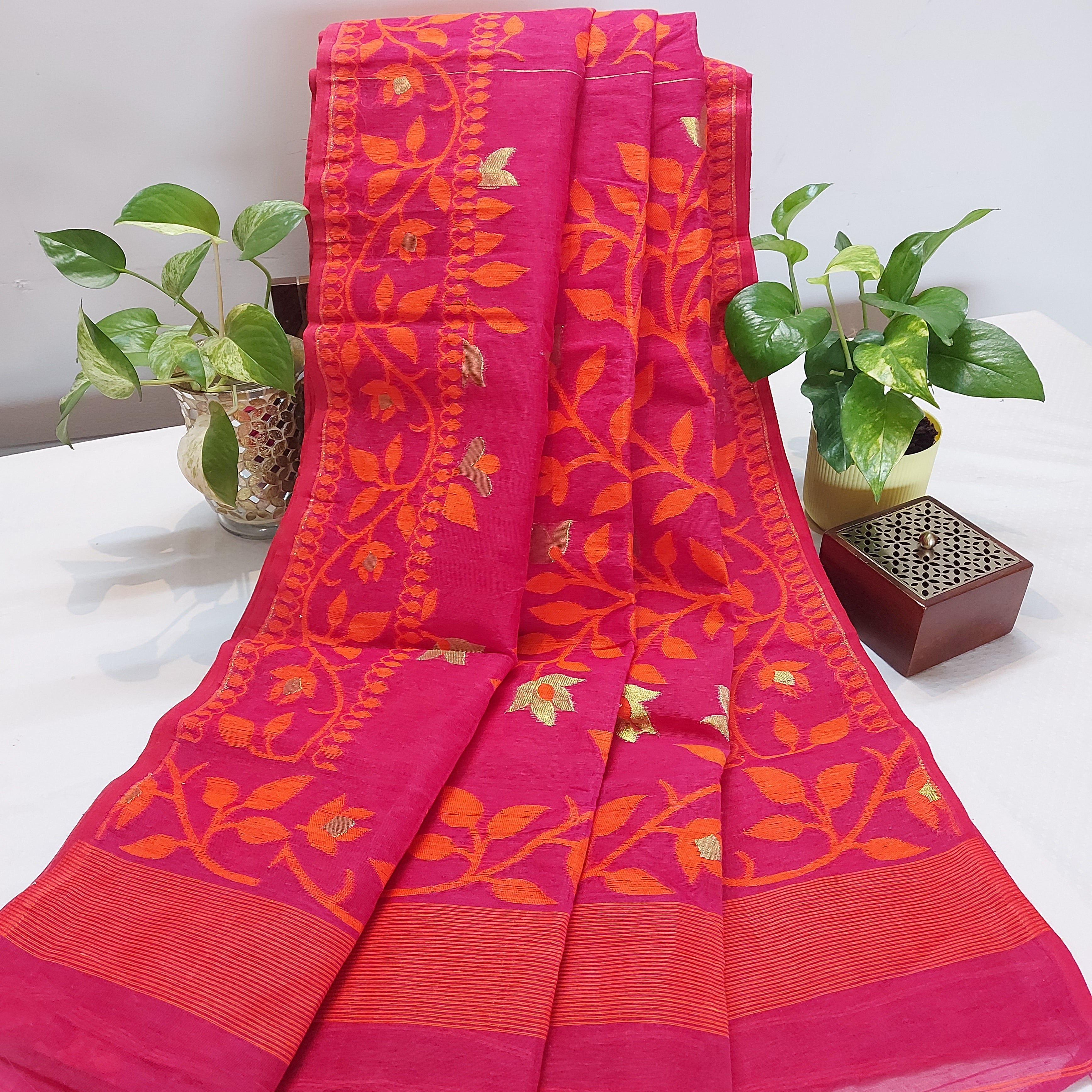 Cotton Dhakai Jamdani-JaalMaroon