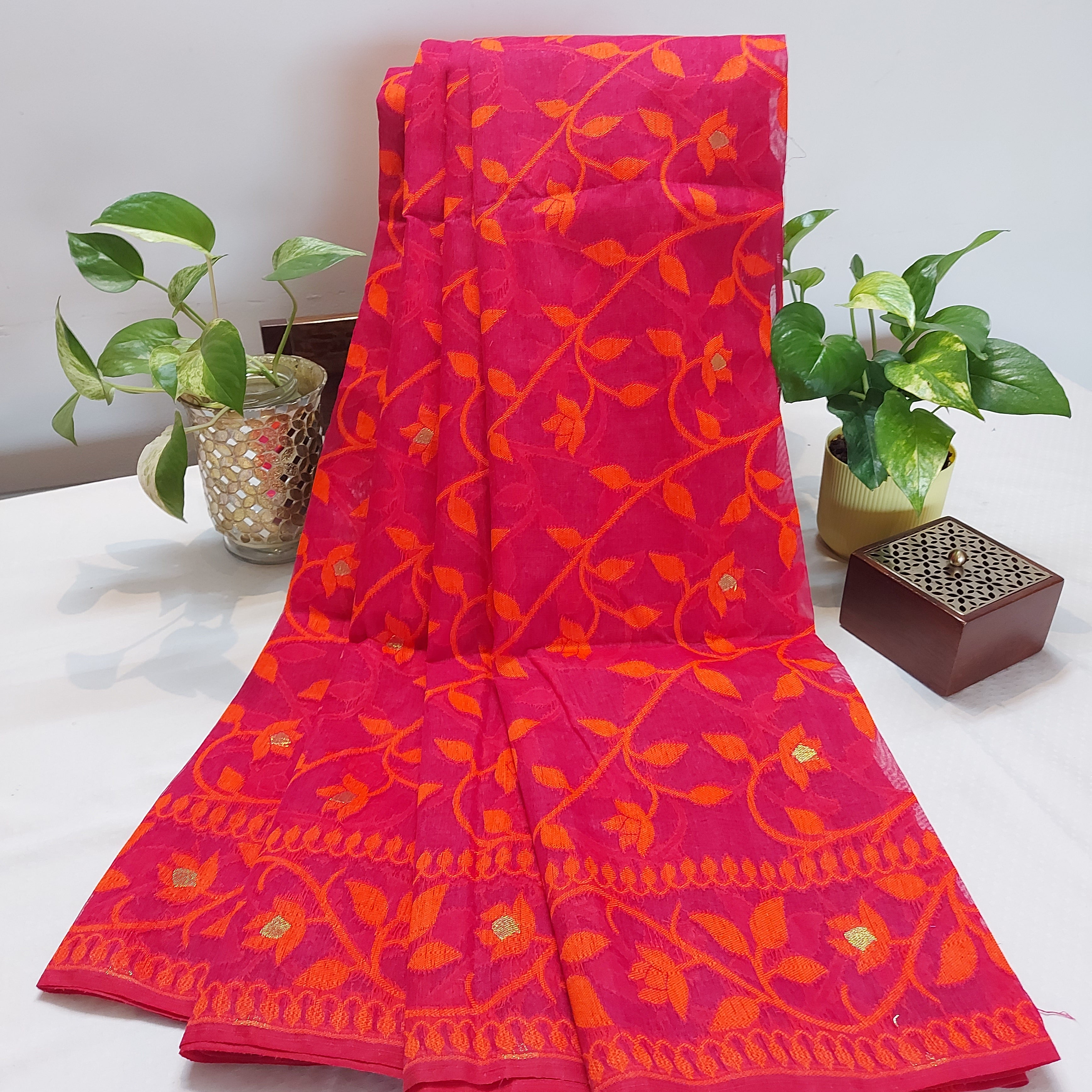 Cotton Dhakai Jamdani-JaalMaroon