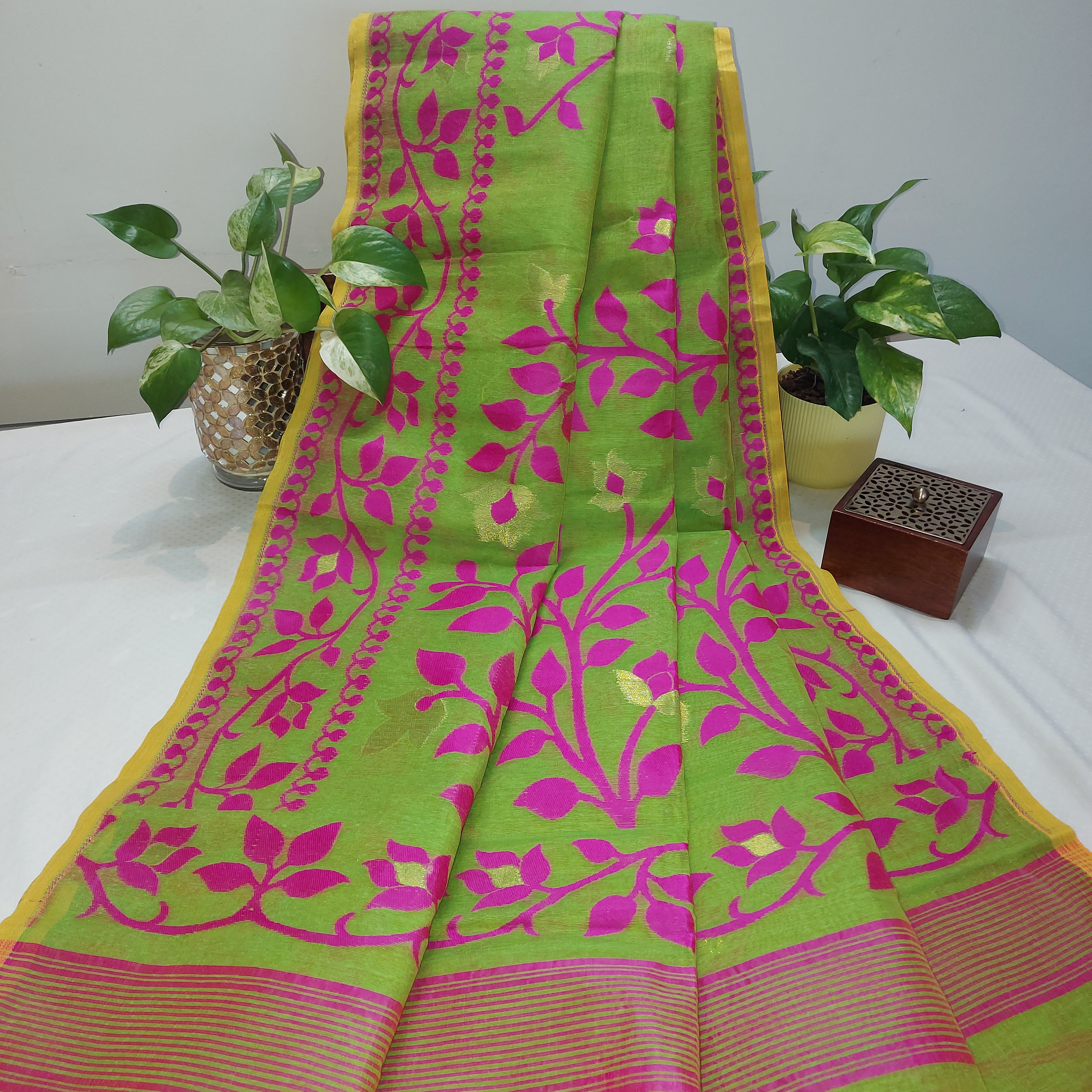 Cotton Jamdani-JaalGreen