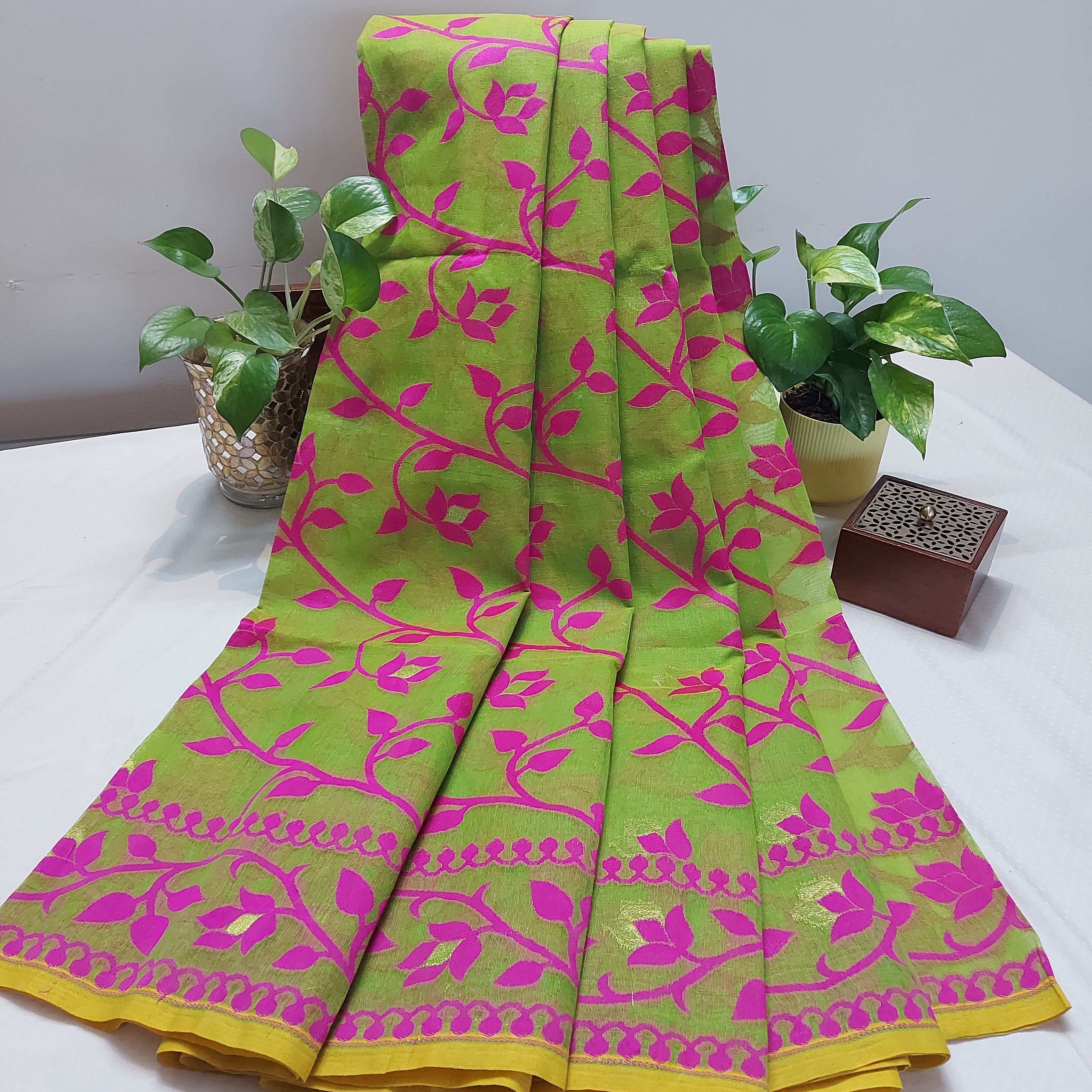 Cotton Jamdani-JaalGreen