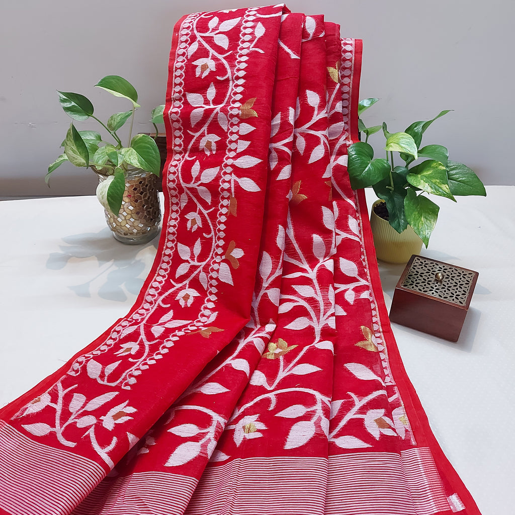 Cotton Dhakai Jamdani-JaalRed