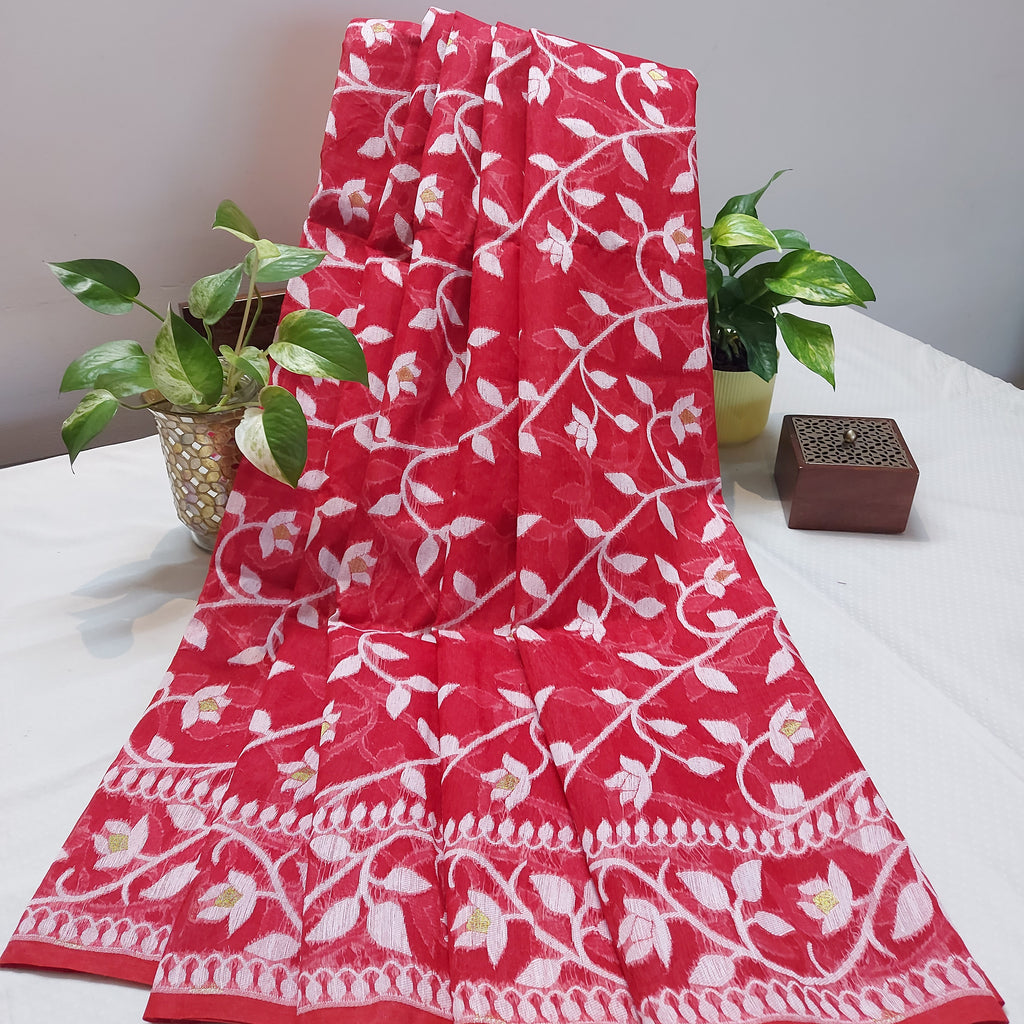 Cotton Dhakai Jamdani-JaalRed