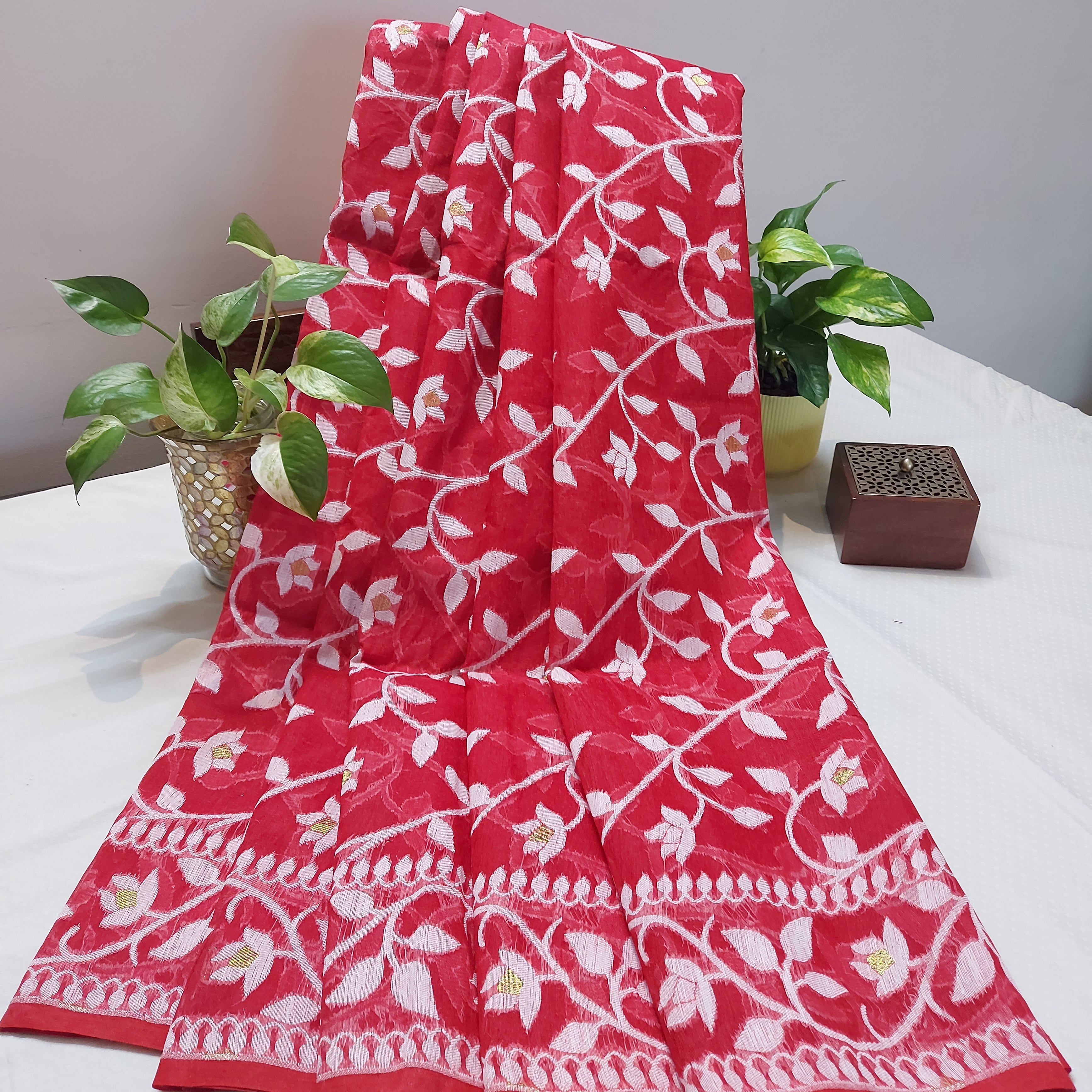 Cotton Dhakai Jamdani-JaalRed