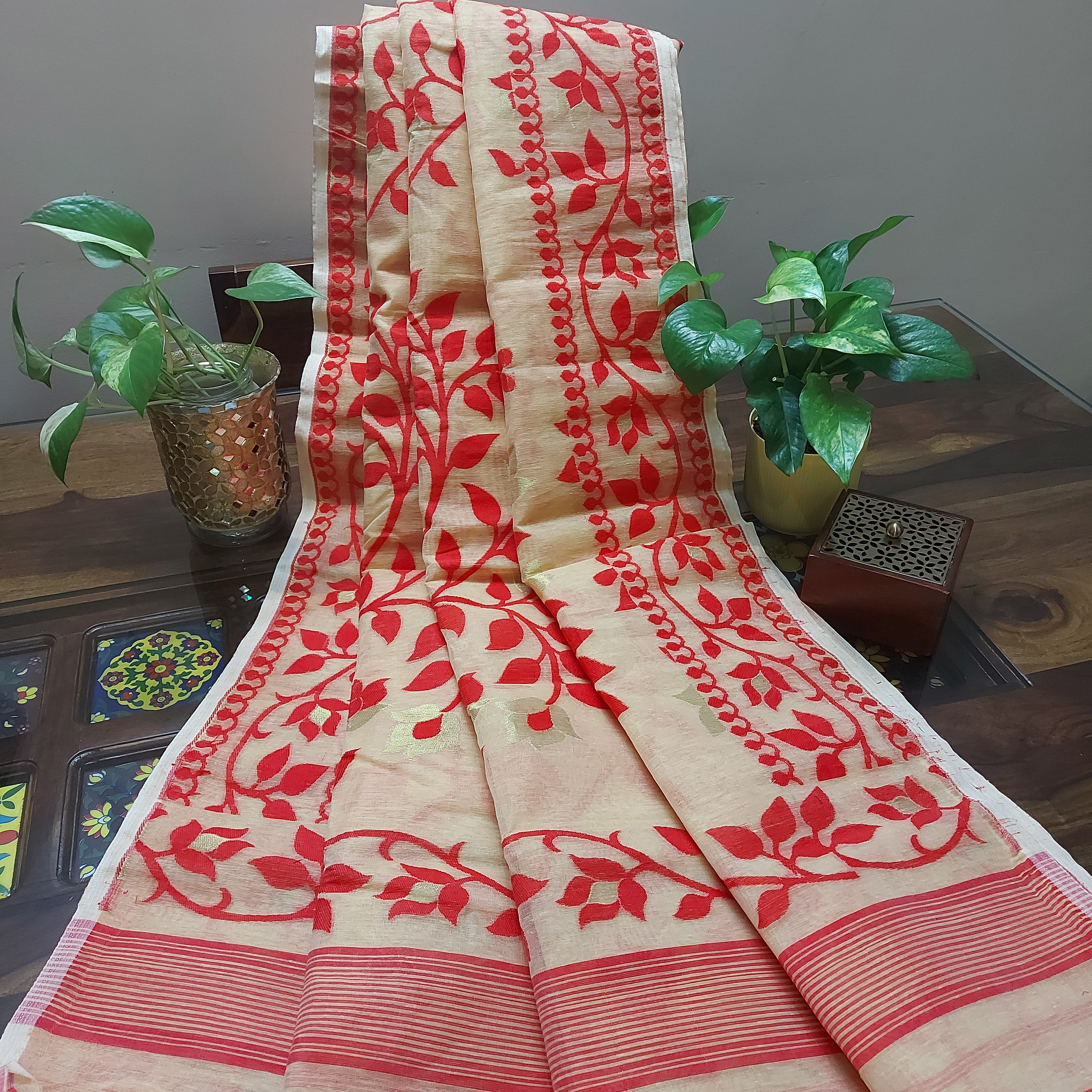 Cotton Dhakai Jamdani-JaalBeige