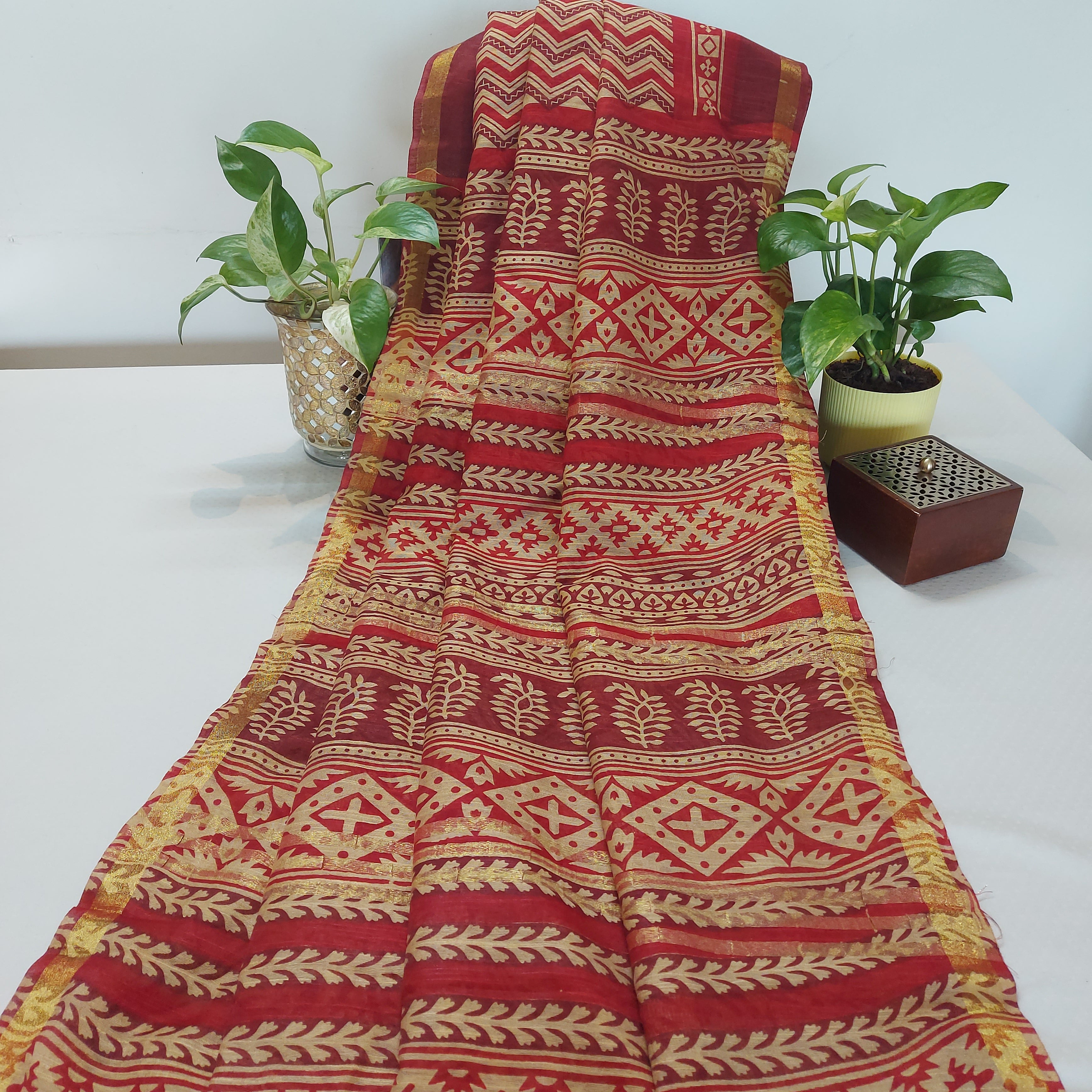 Chanderi Silk-Maheshwari printRed
