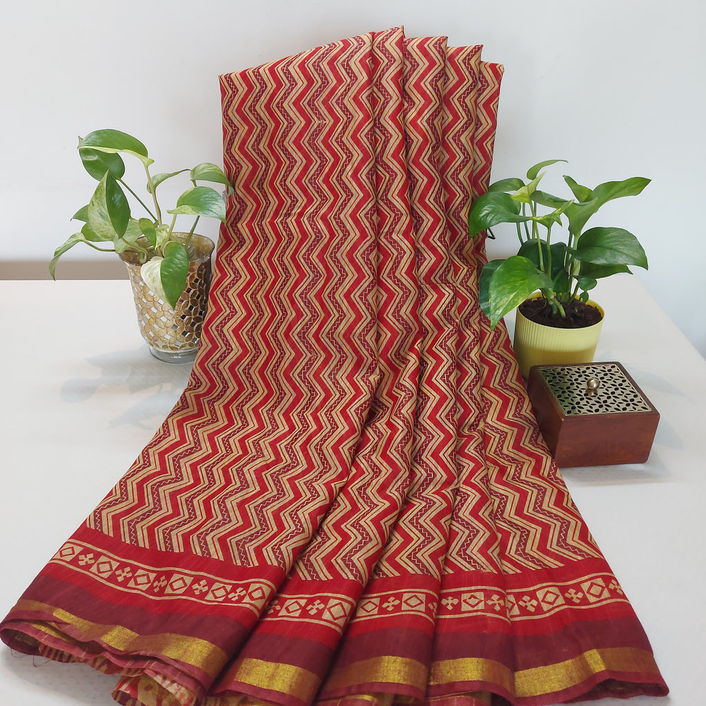 Chanderi Silk-Maheshwari printRed