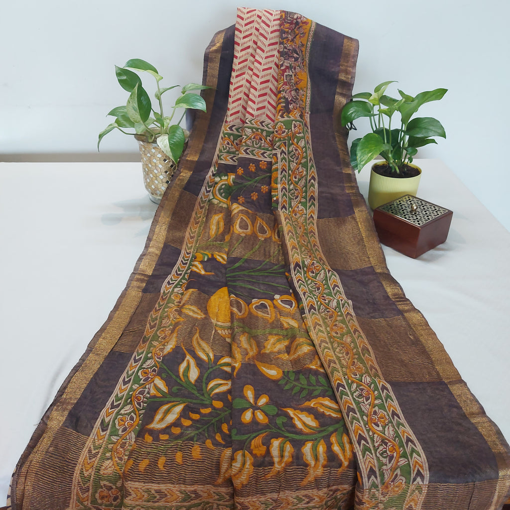 Chanderi Silk-Maheshwari printBrown