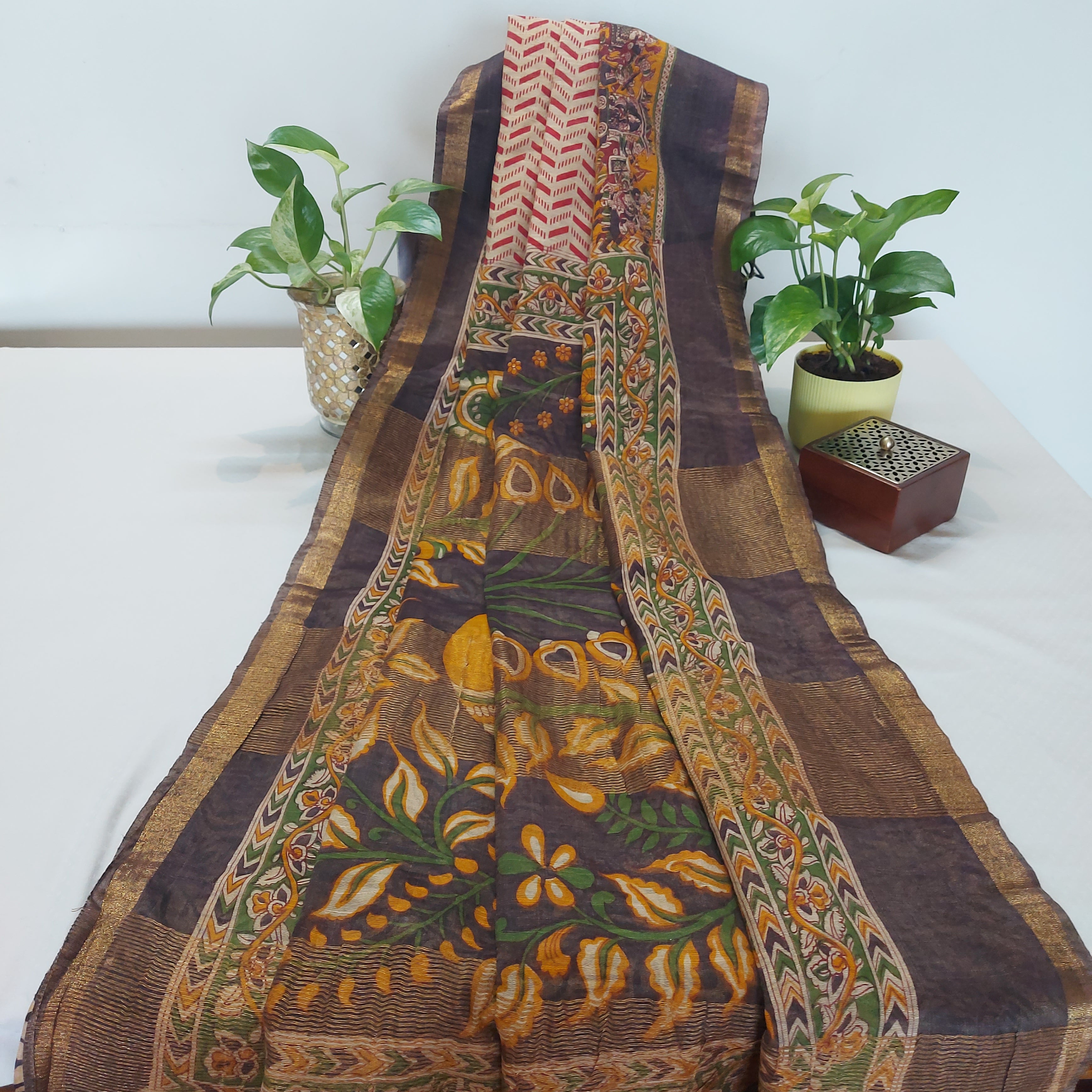 Chanderi Silk-Maheshwari printBrown