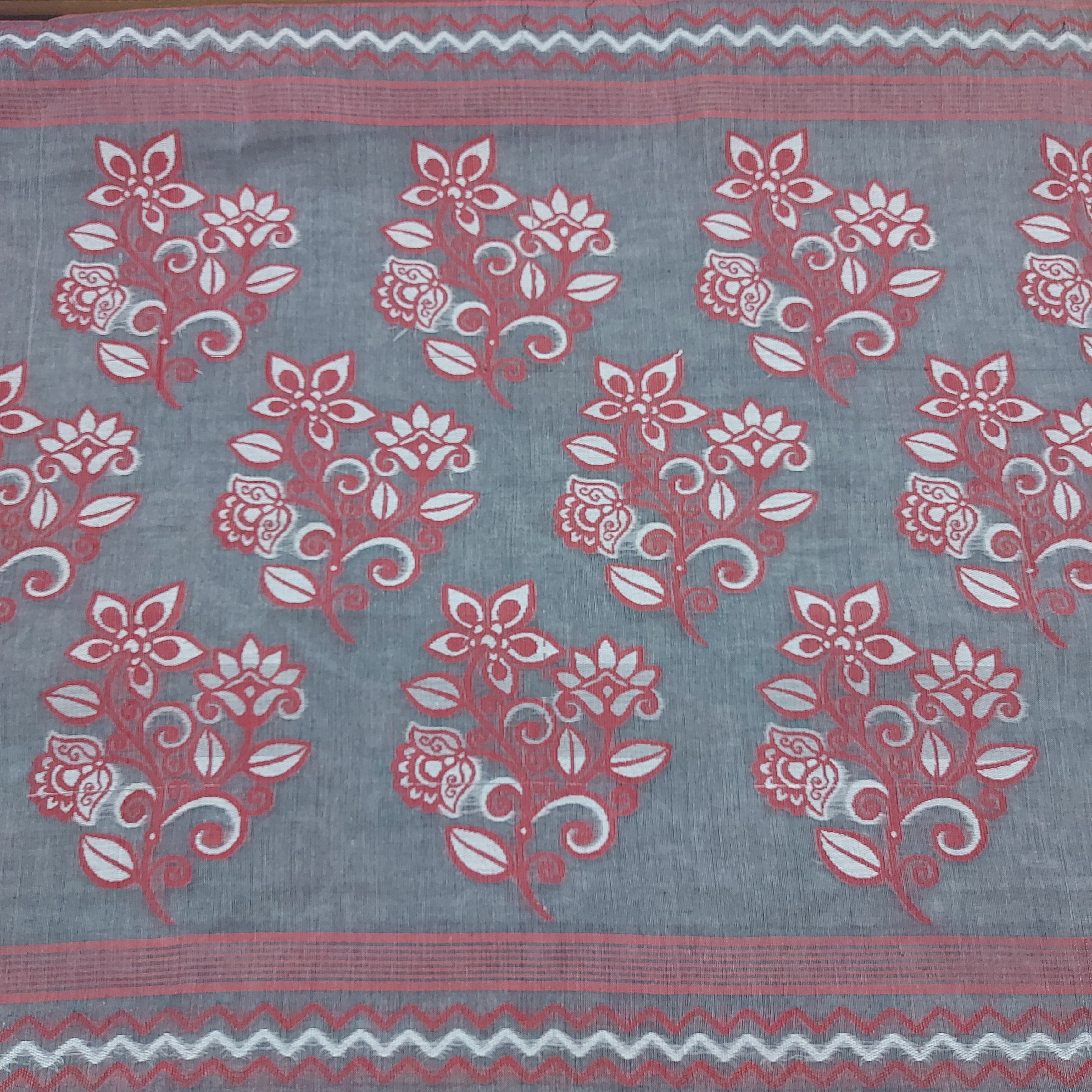 Cotton Jamdani Handloom JaalGreyRed