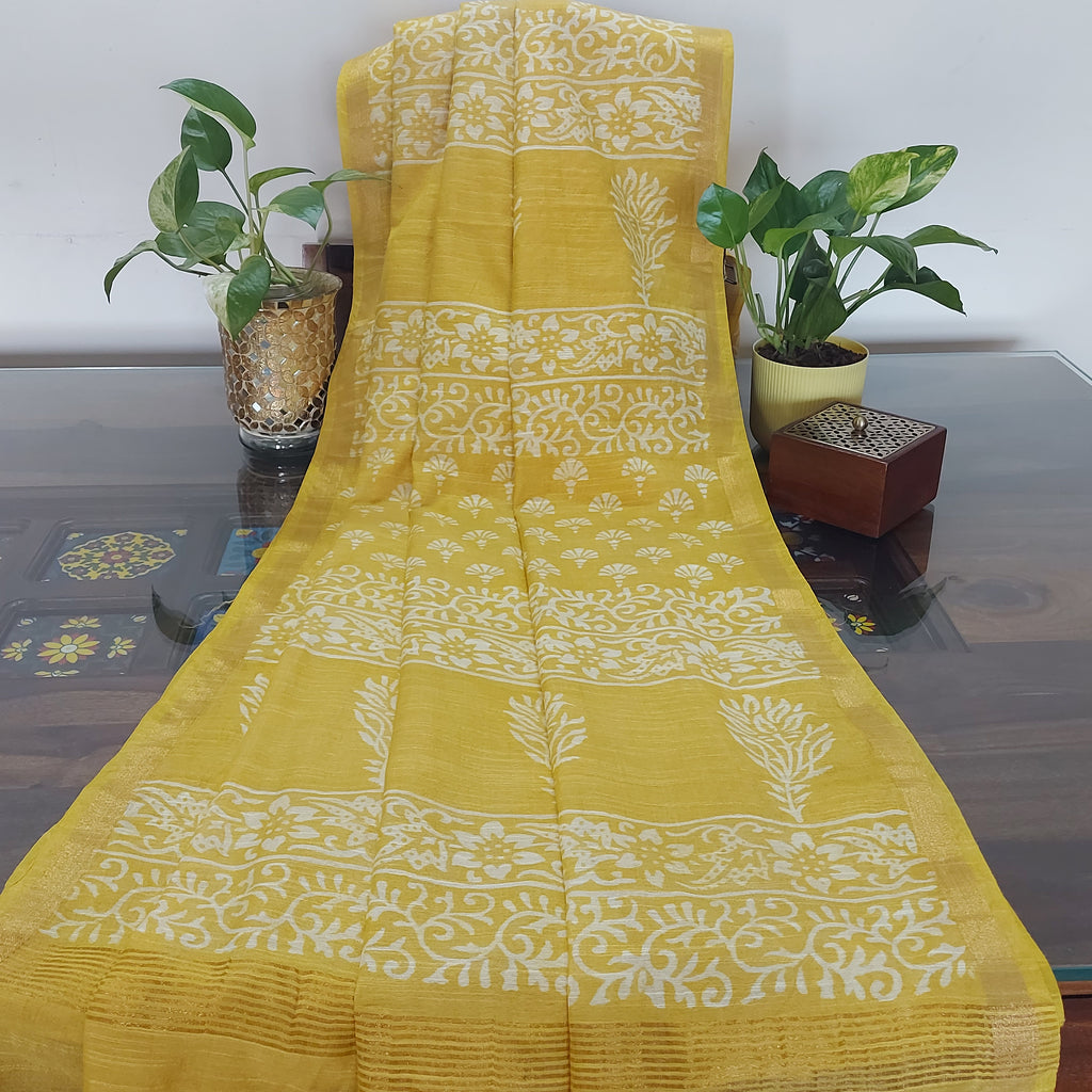 Chanderi Silk-Bagru print Yellow