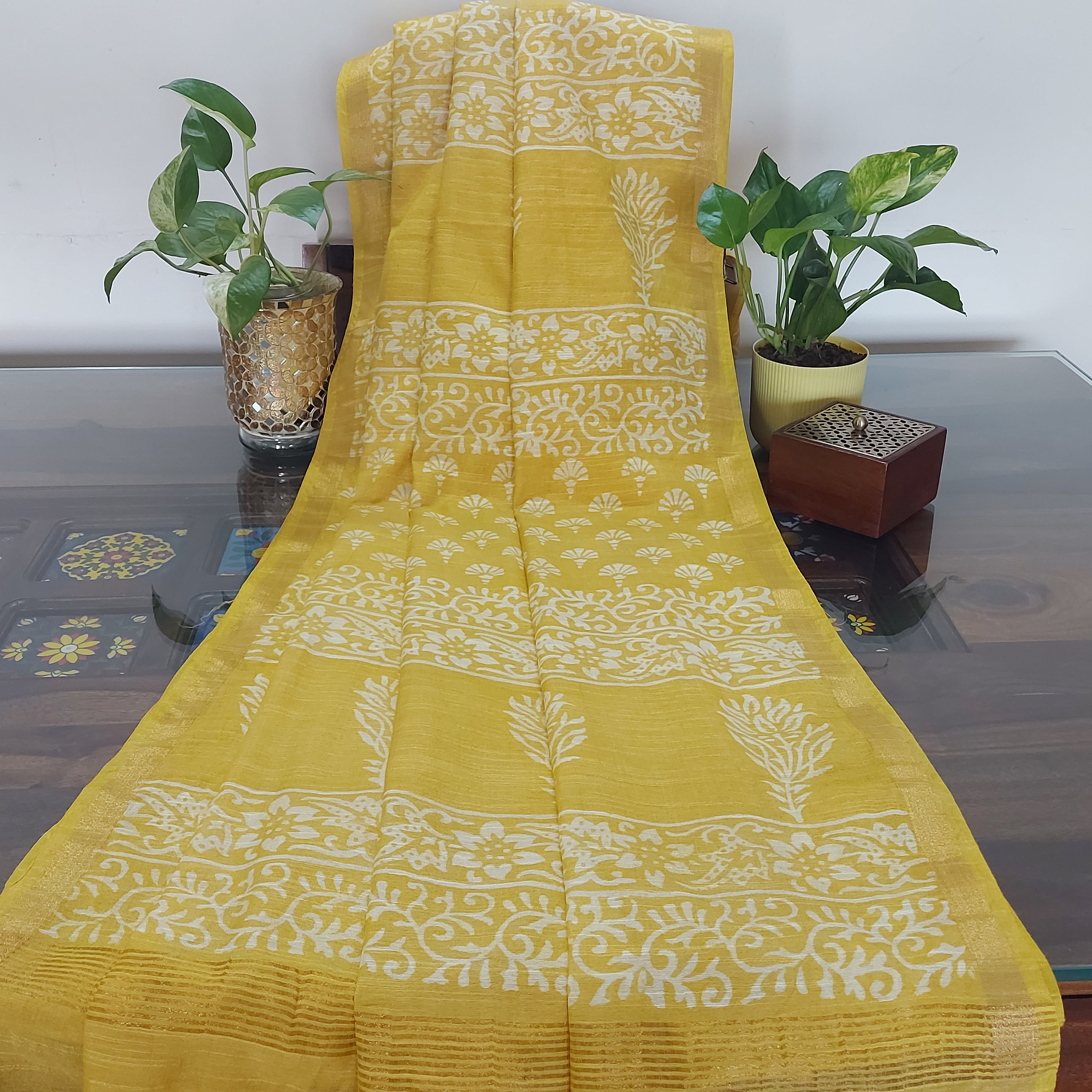 Chanderi Silk-Bagru print Yellow