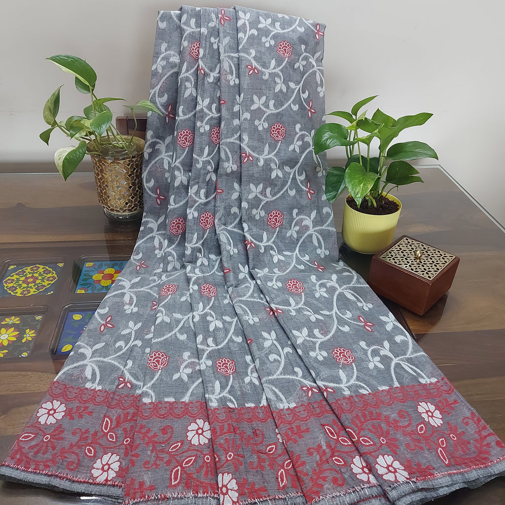 Cotton Jamdani Handloom JaalGreyRed