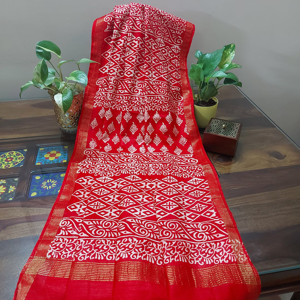 Chanderi Silk-Bagru print Red
