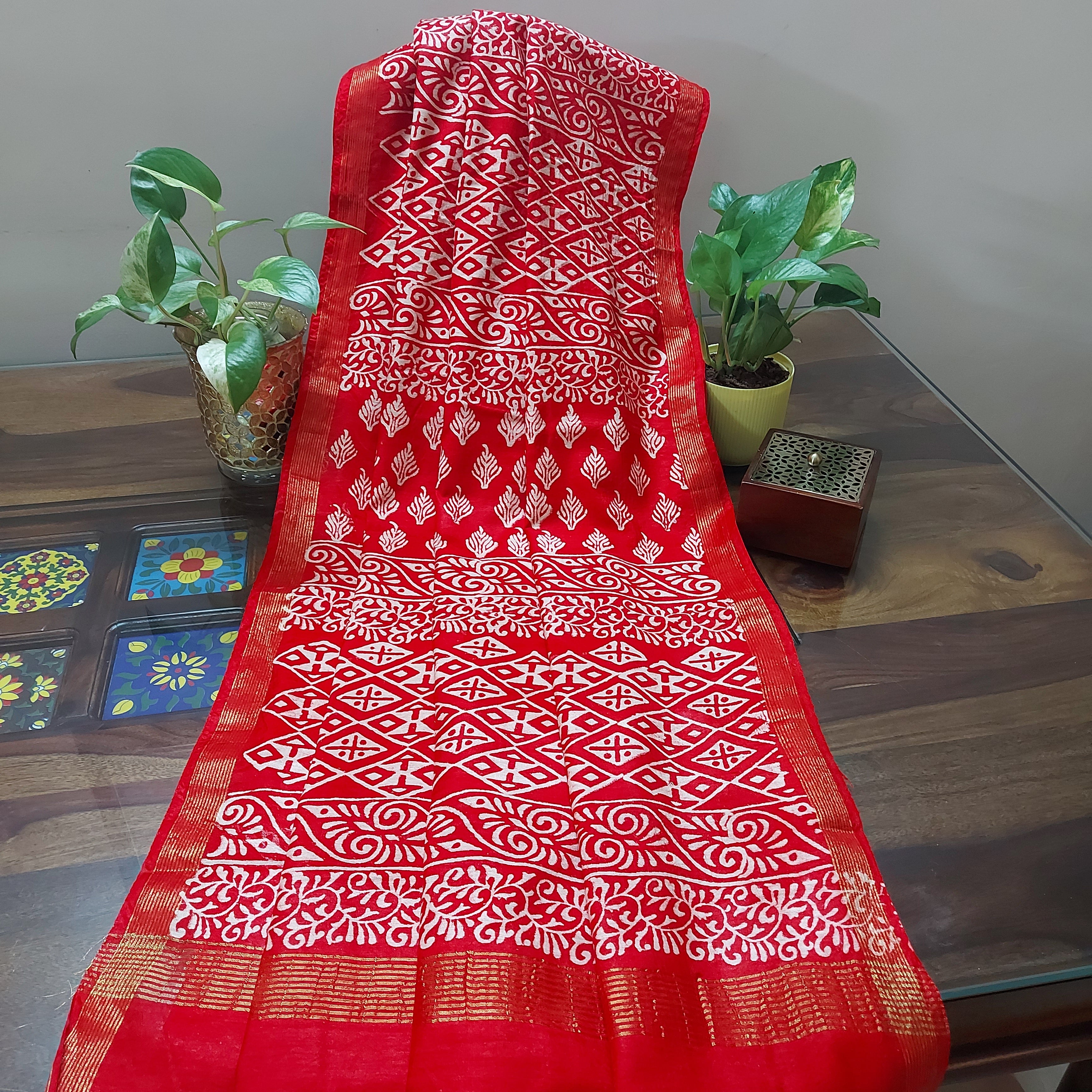 Chanderi Silk-Bagru print Red