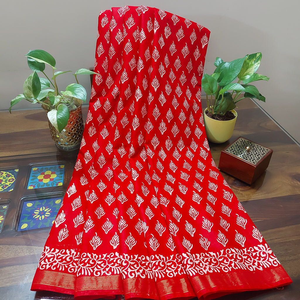 Chanderi Silk-Bagru print Red