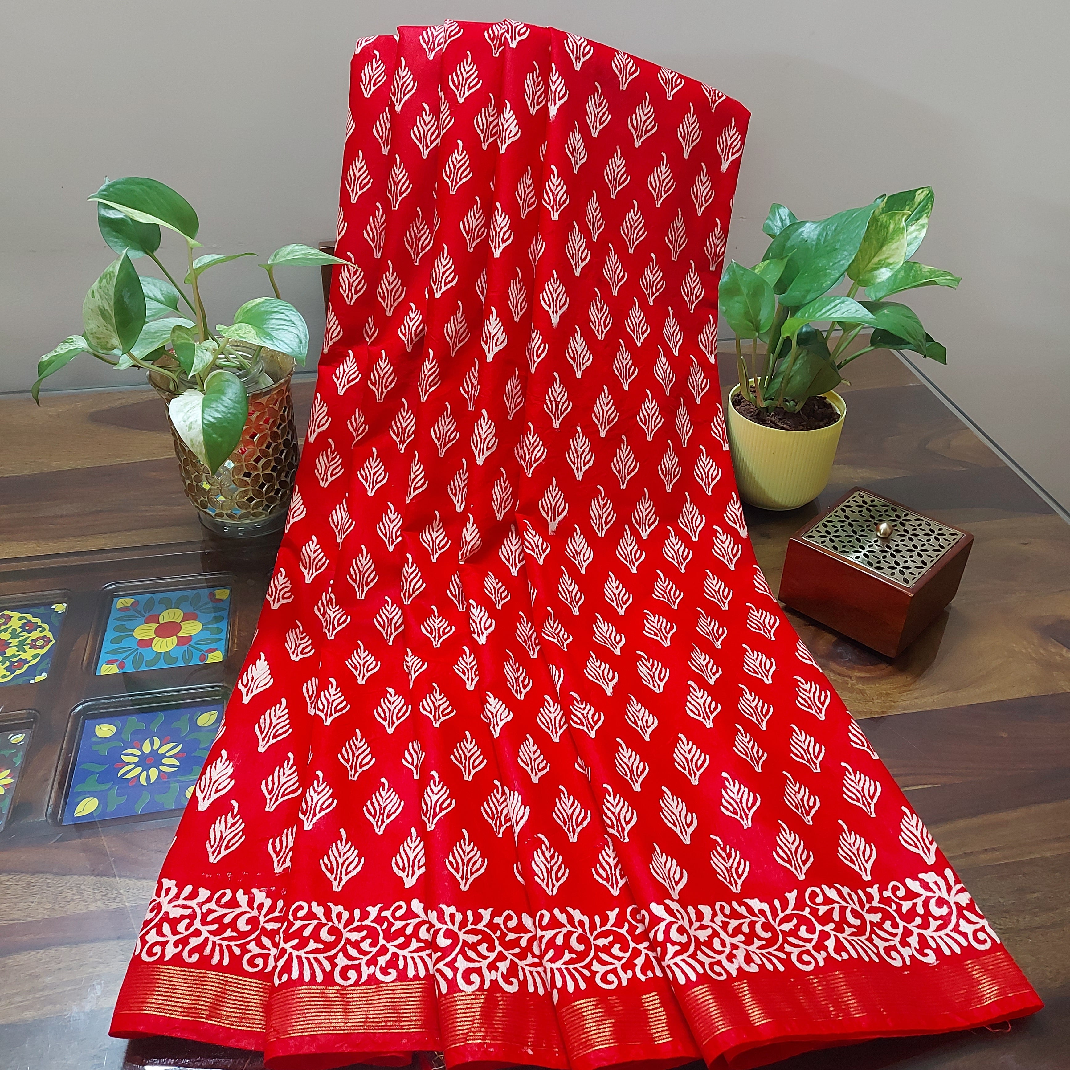 Chanderi Silk-Bagru print Red