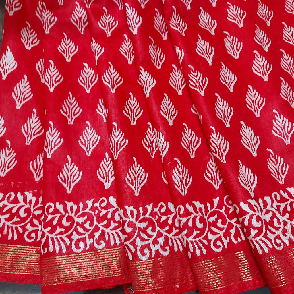 Chanderi Silk-Bagru print Red