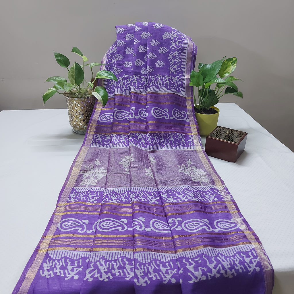 Chanderi Silk-Bagru print Puple