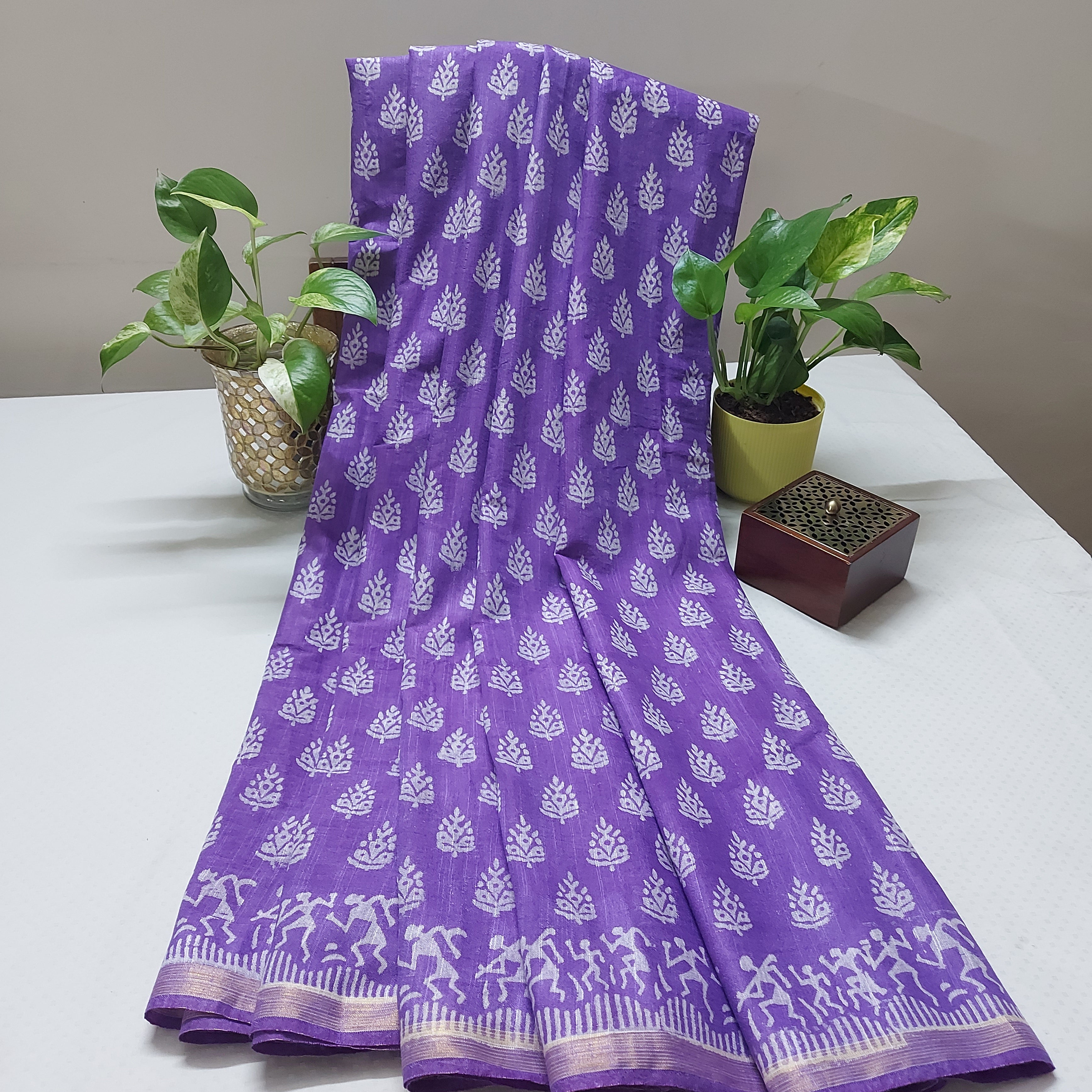 Chanderi Silk-Bagru print Puple