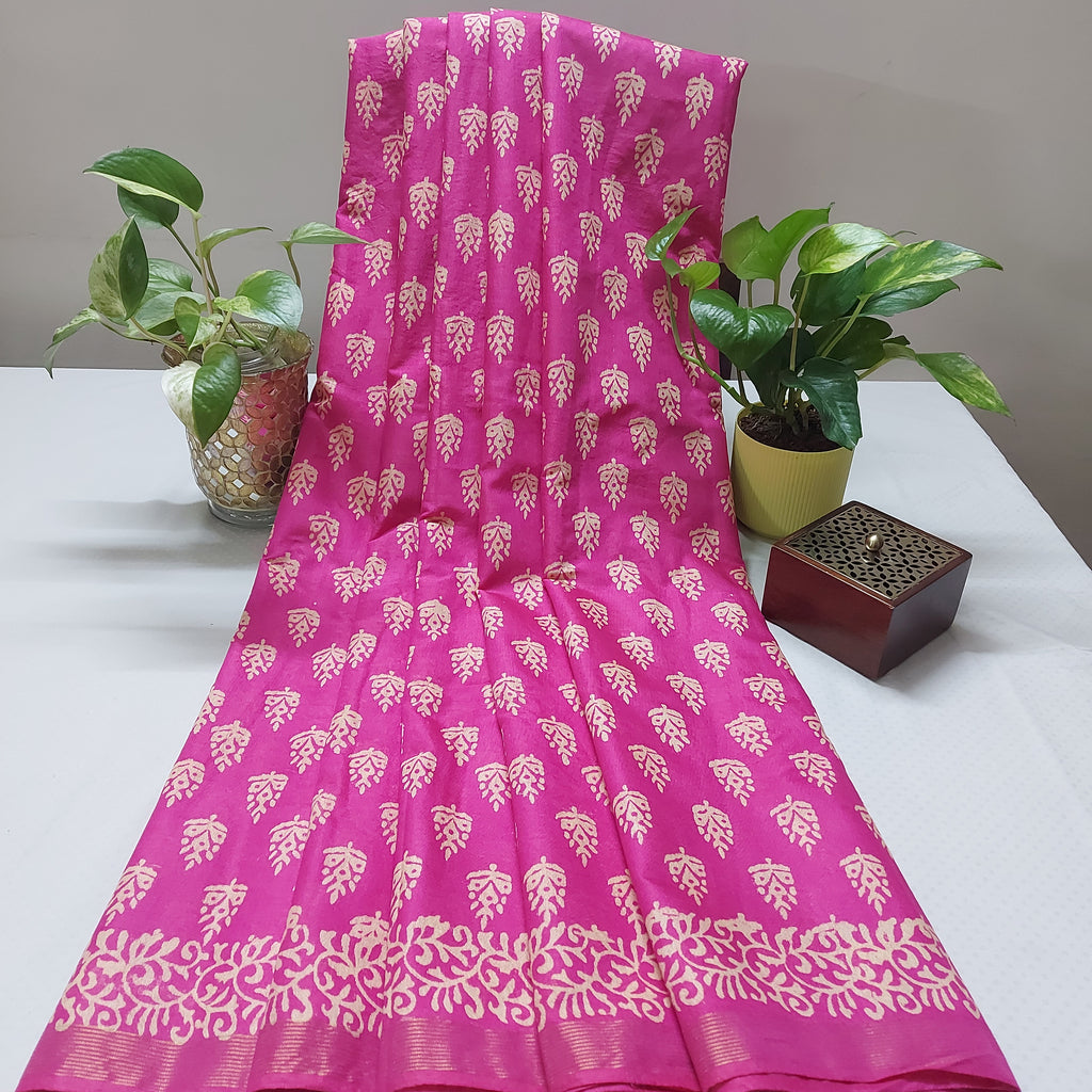Chanderi Silk-Bagru print Pink