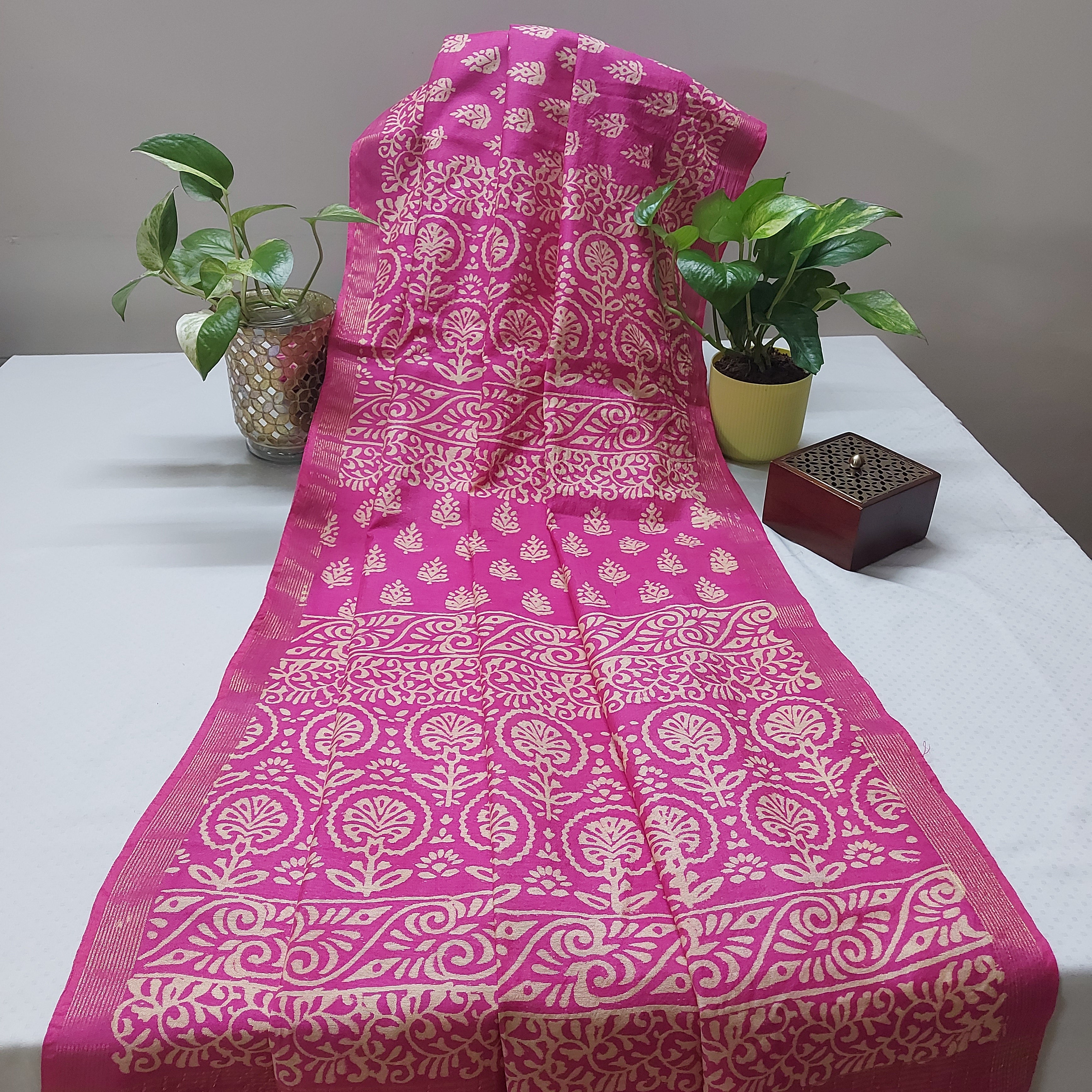 Chanderi Silk-Bagru print Pink