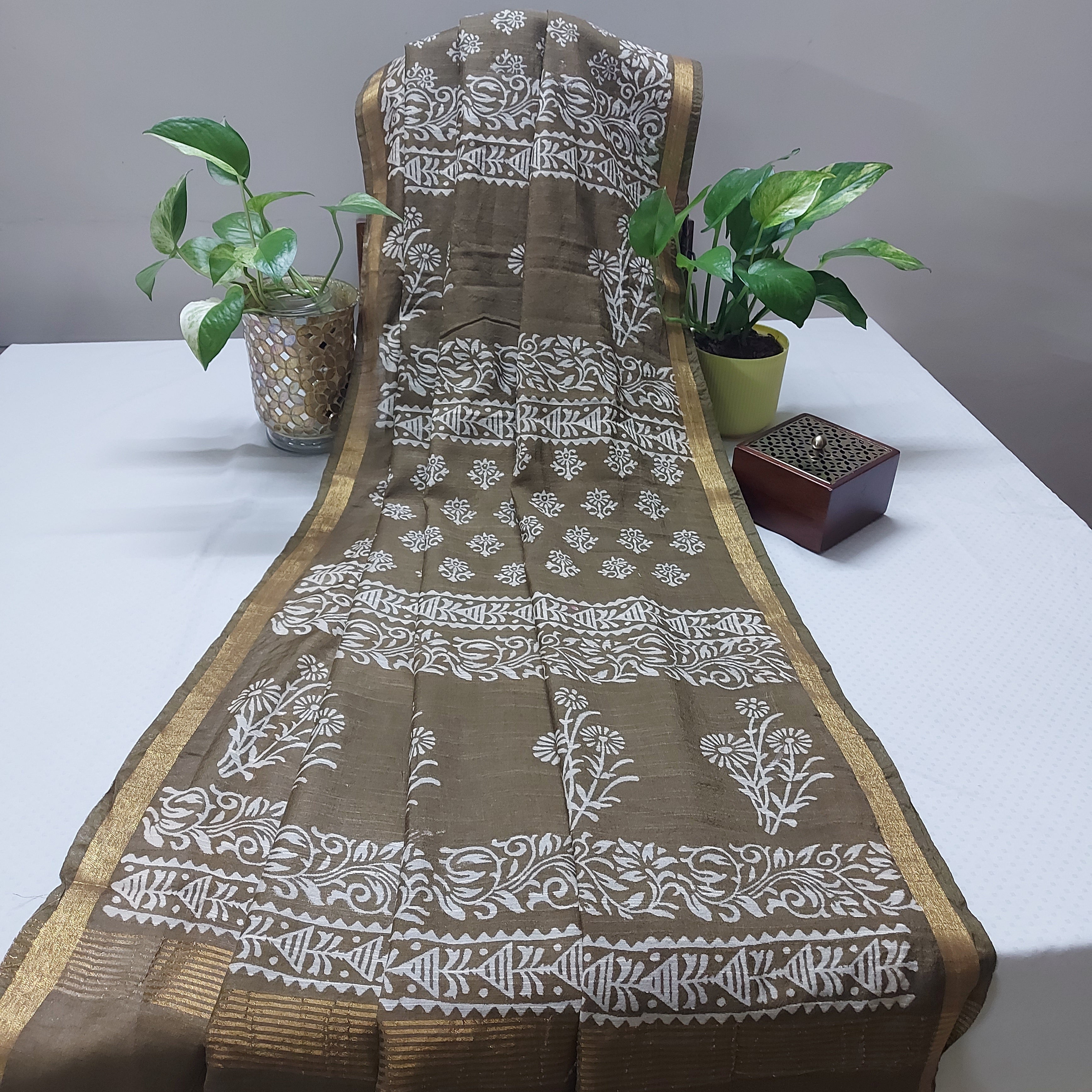 Chanderi Silk-Bagru print Green