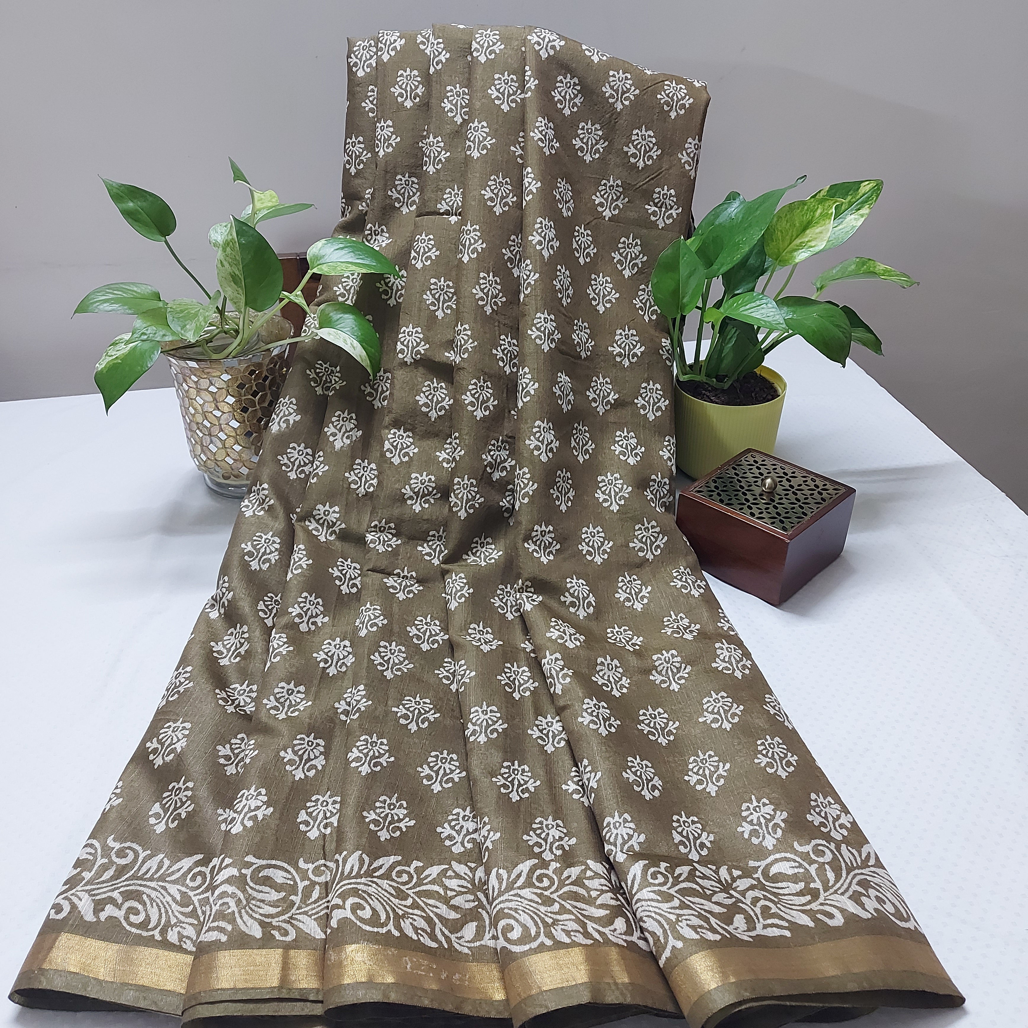 Chanderi Silk-Bagru print Green