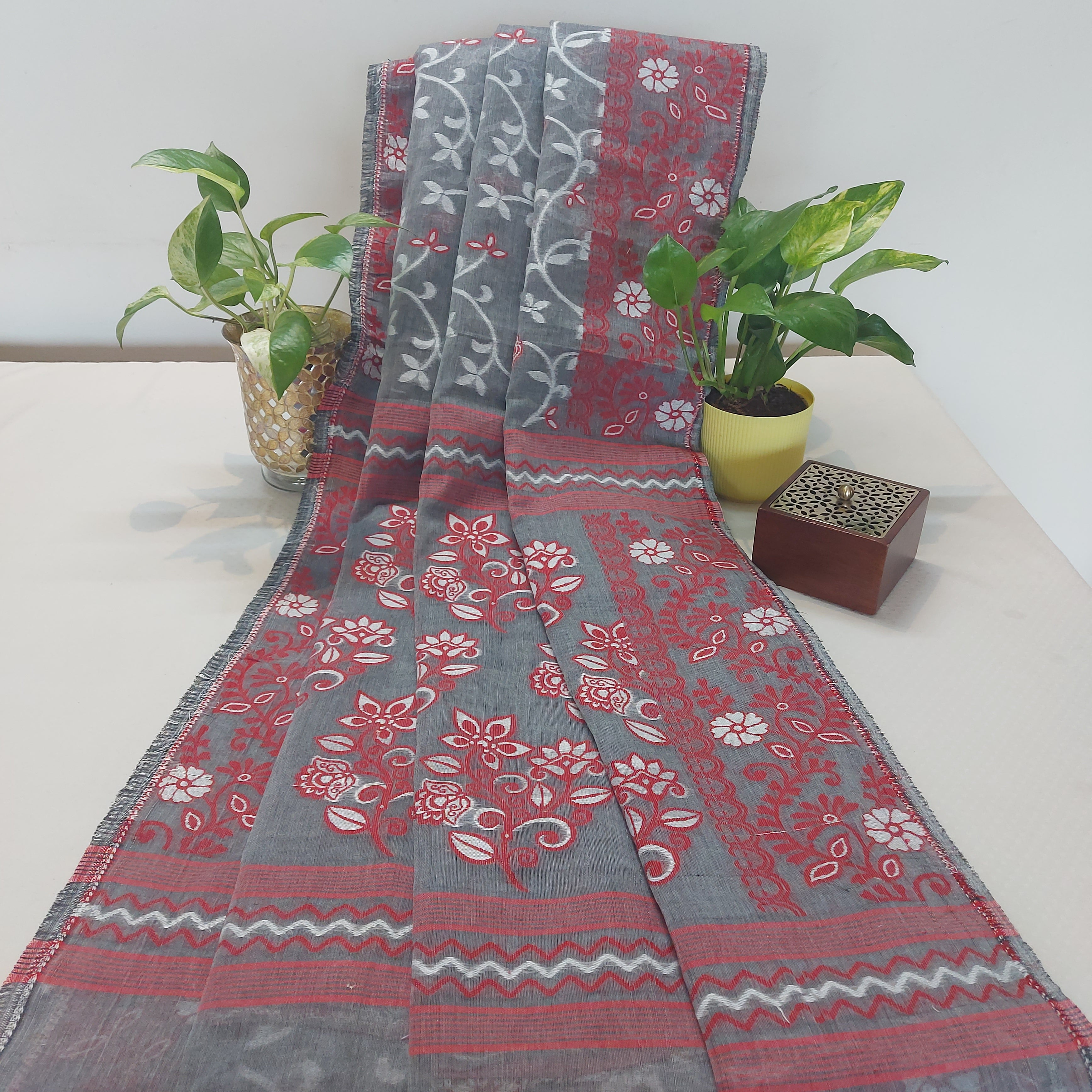Cotton Jamdani Handloom JaalGreyRed