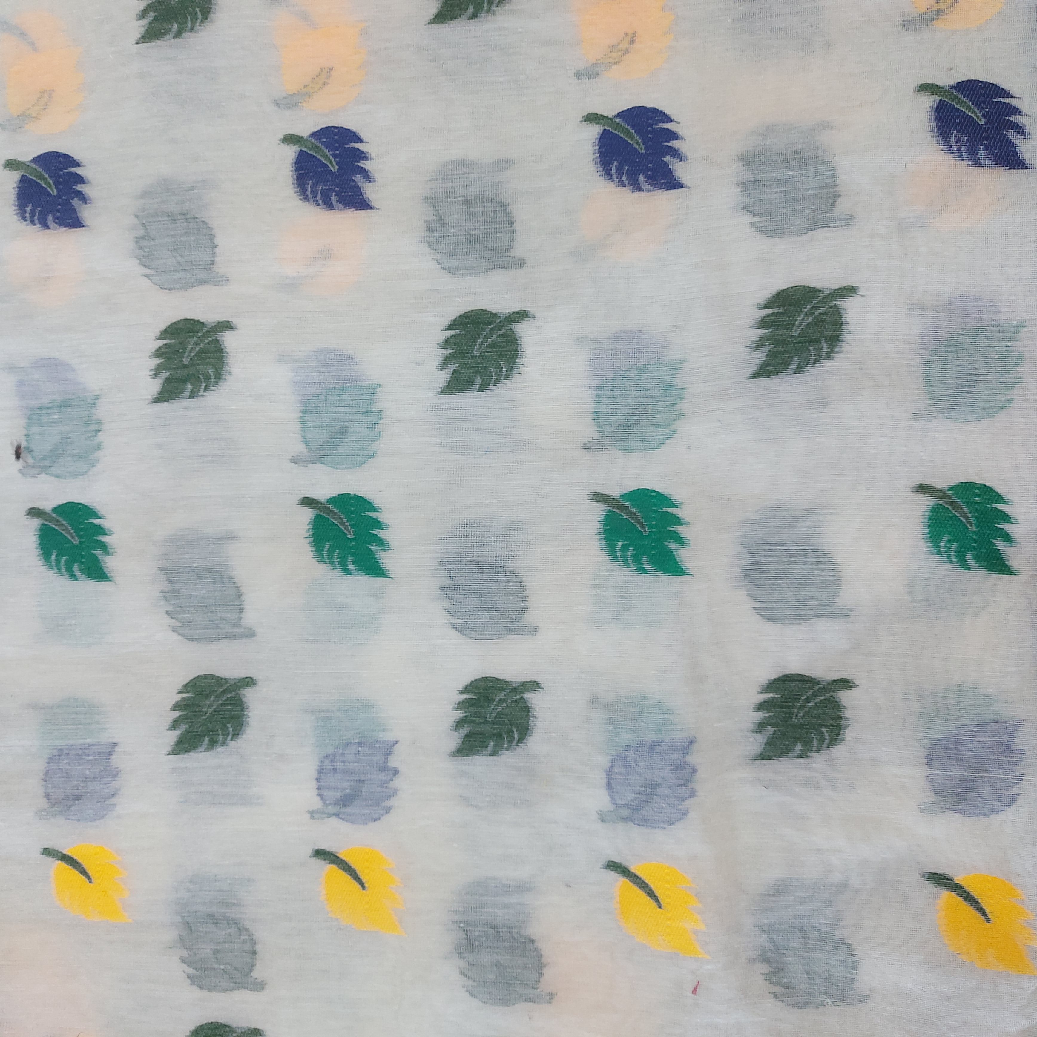 Cotton Jamdani-Light JaalWhiteGreenBlue