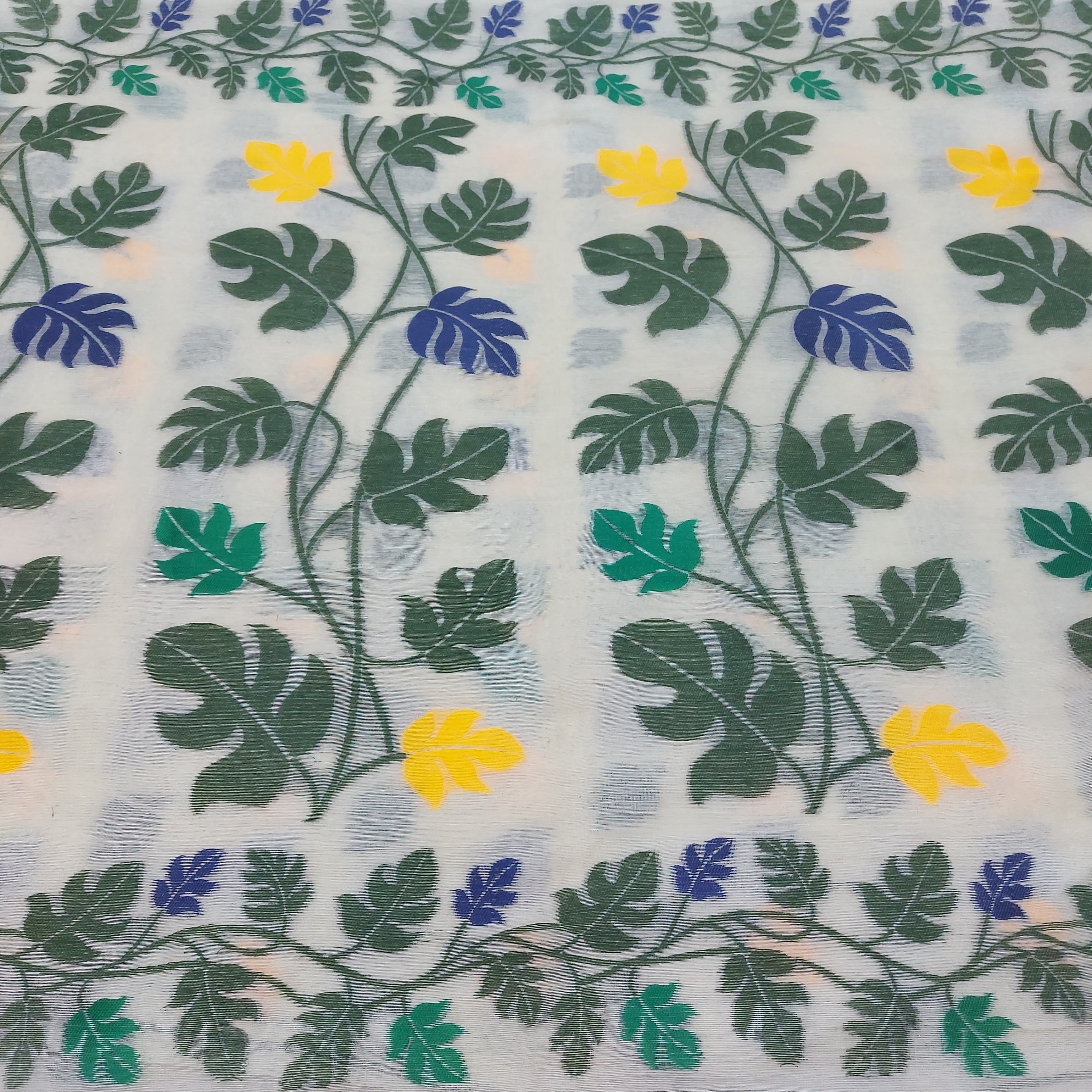 Cotton Jamdani-Light JaalWhiteGreenBlue