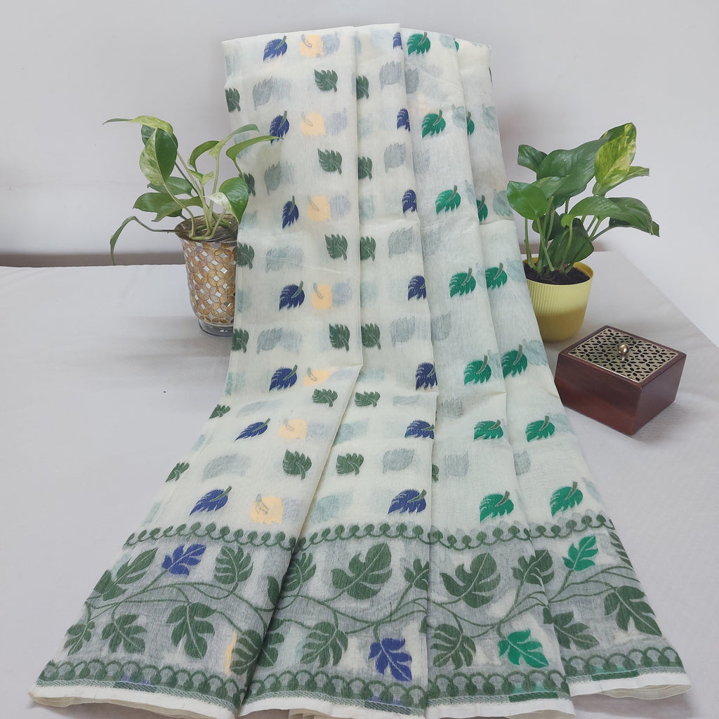 Forest Bliss - Handwoven Leaf Motif Saree